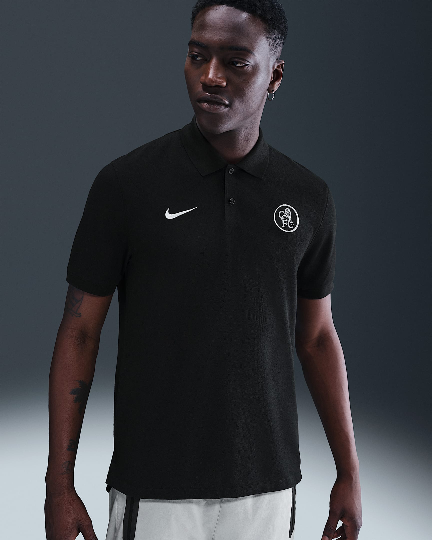 Chelsea F.C. The Nike Polo Third Men's Nike Dri-FIT Football Polo - Black/Black/Field Silver