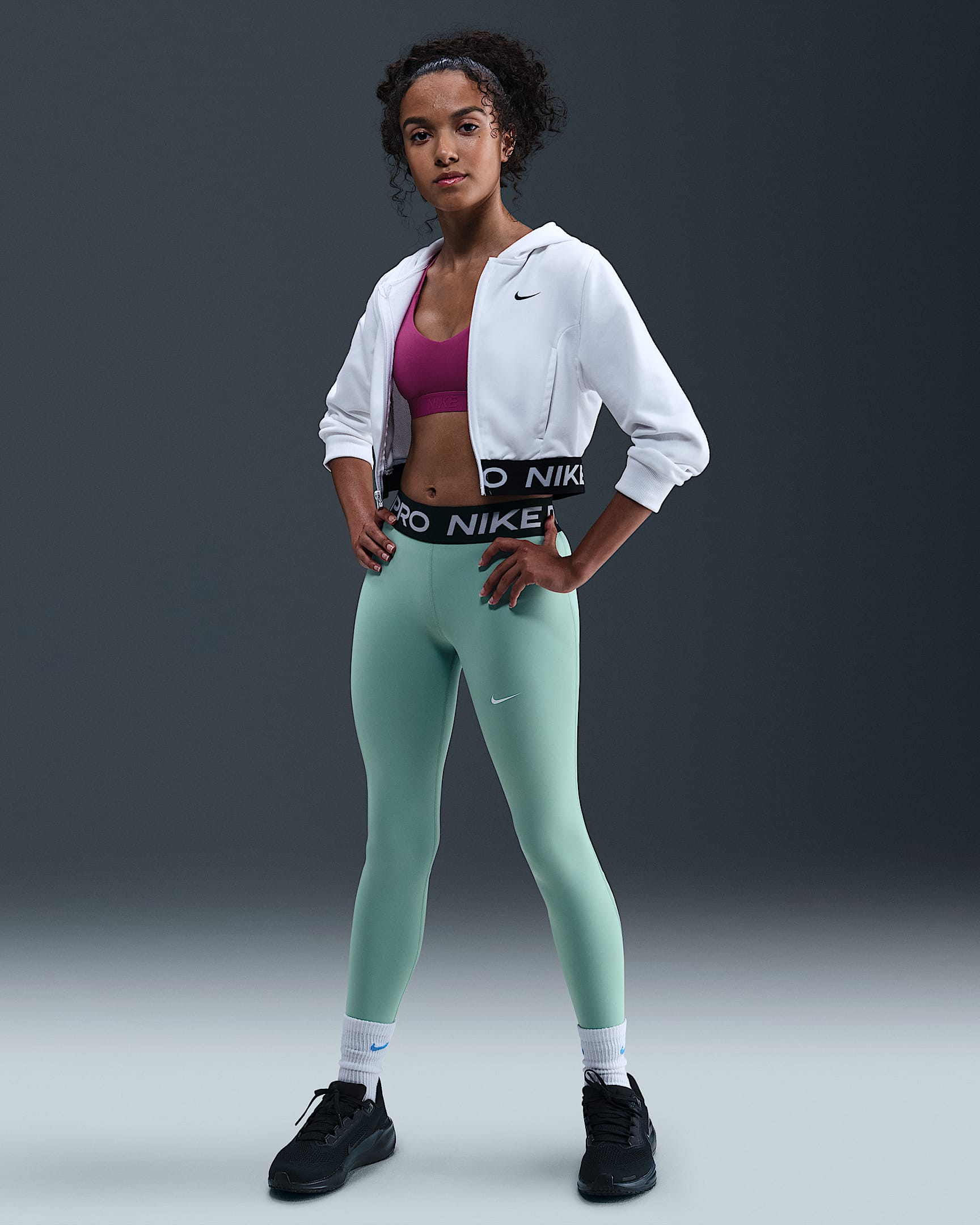 Nike Pro Girls' Mid-Rise Leggings - Cannon/Black/White