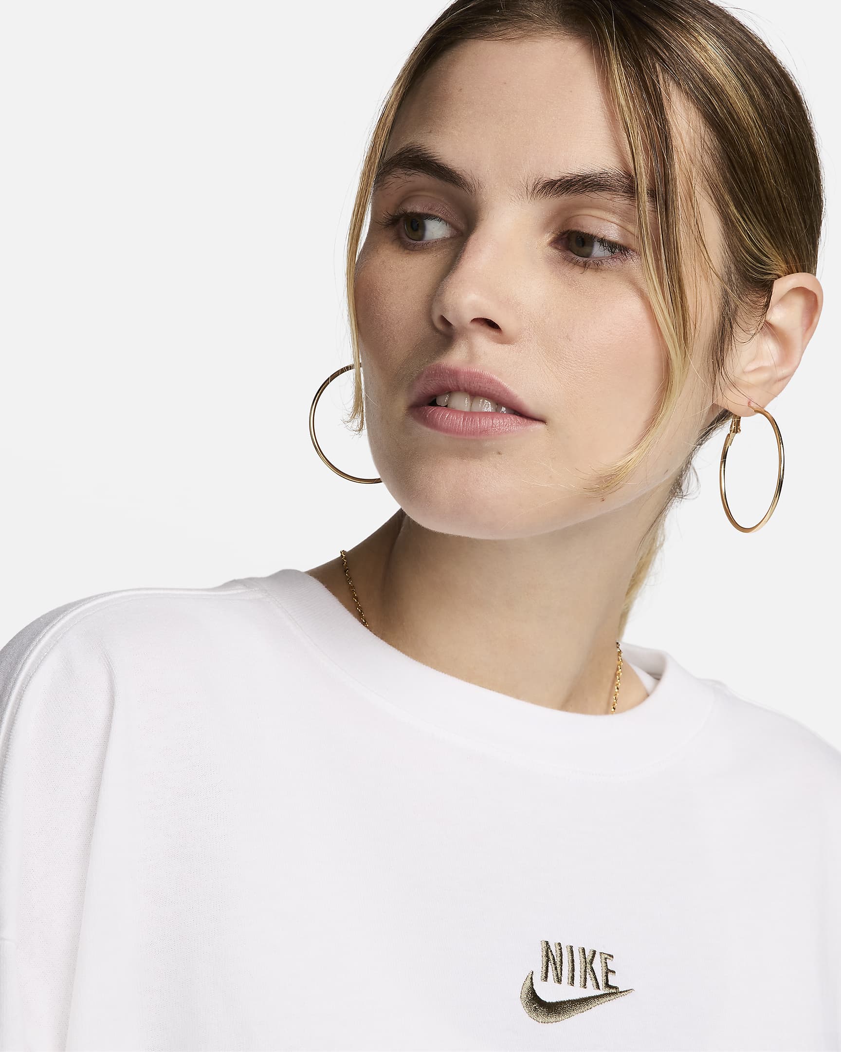 Playera oversized para mujer Nike Sportswear - Blanco/Oliva neutro