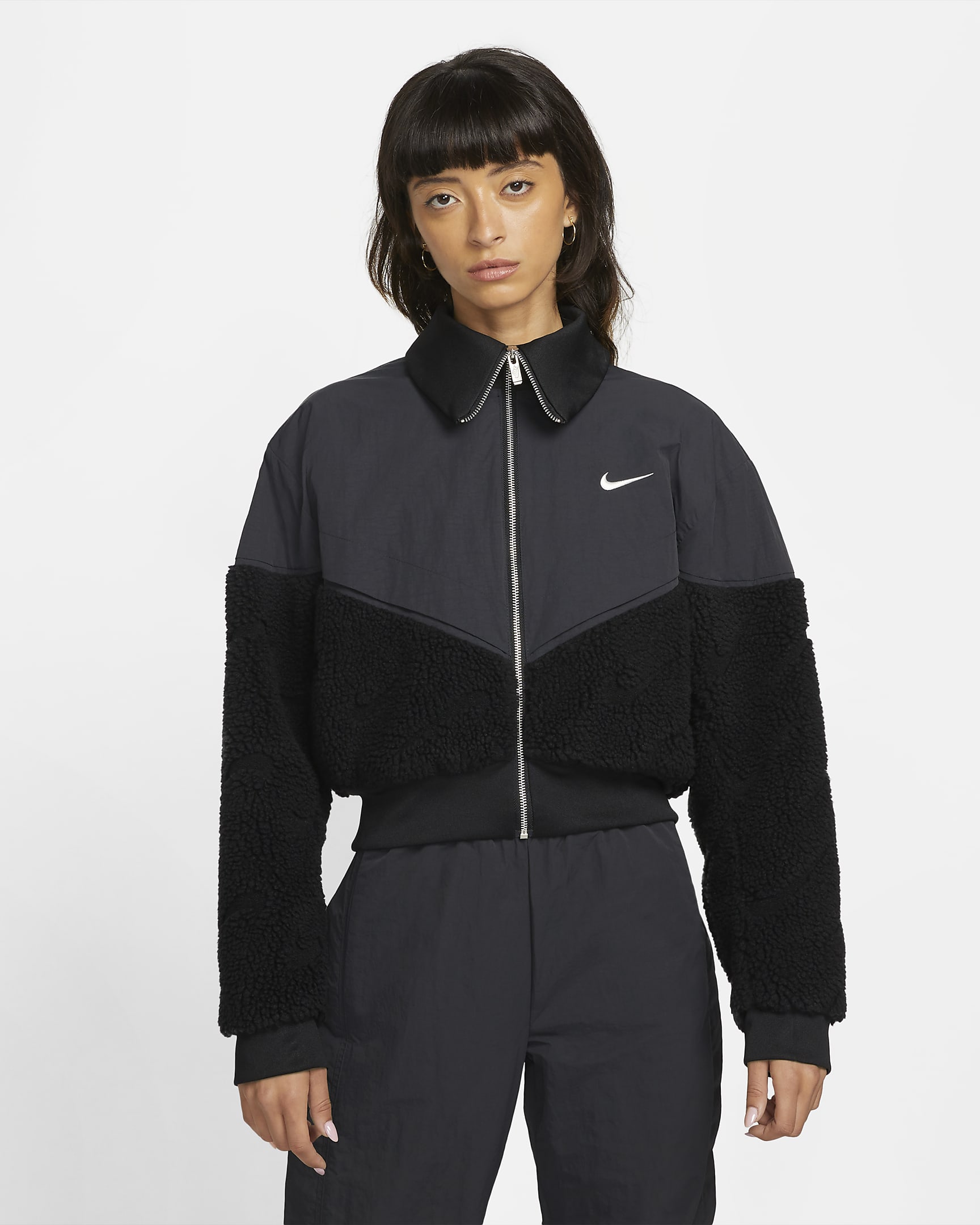 Chamarra de tejido Fleece para mujer Nike Sportswear Icon Clash - Negro/Negro/Negro/Vela