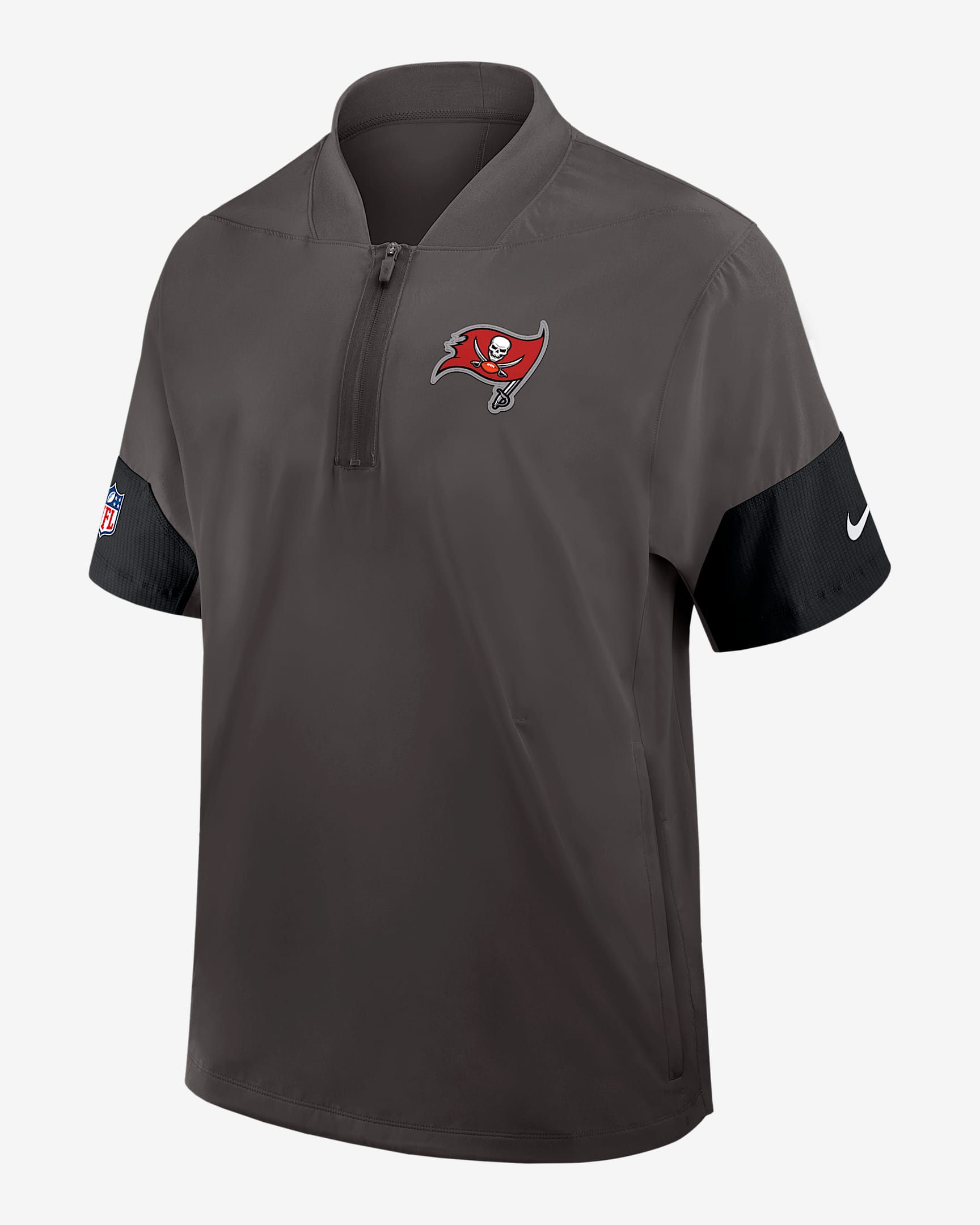 Tampa Bay Buccaneers Sideline Coach Men's Nike NFL 1/2-Zip Short-Sleeve Hooded Jacket - Grey