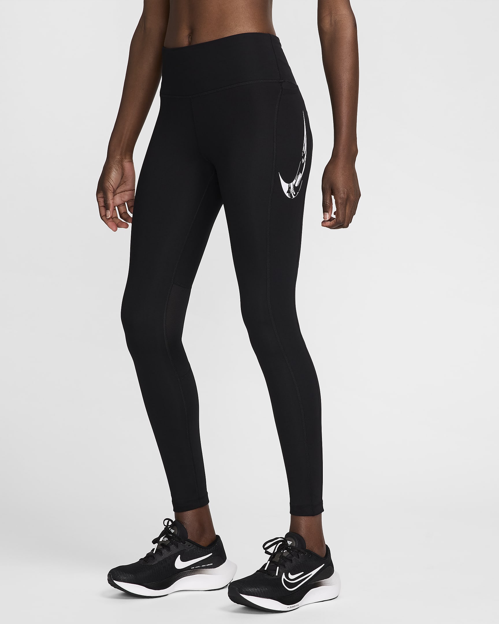 Nike Fast Leggings de running de 7/8 de talle medio con bolsillos - Mujer - Negro/Blanco