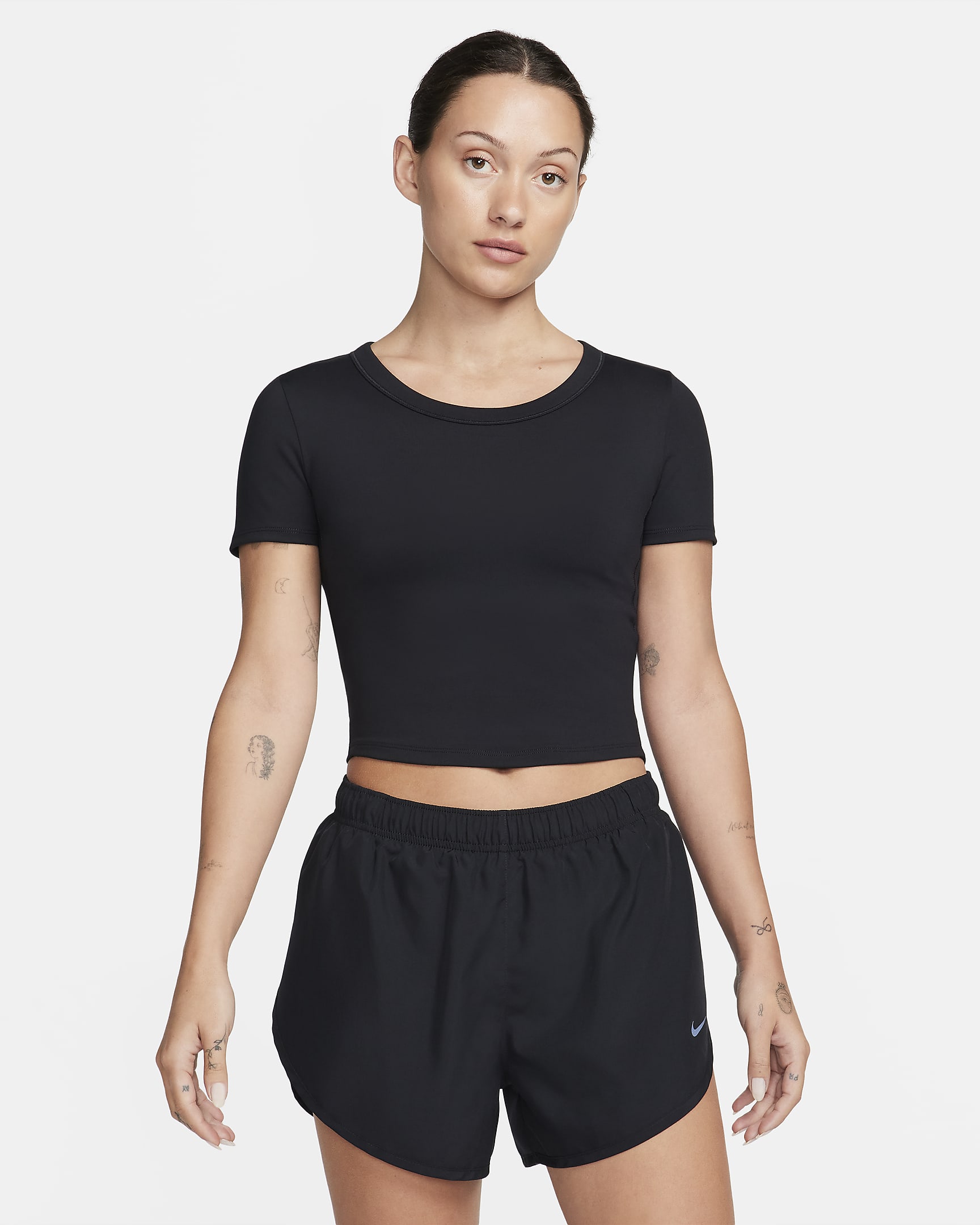 Nike One Fitted Dri-FIT Crop Top mit kurzen Ärmeln für Damen - Schwarz/Schwarz