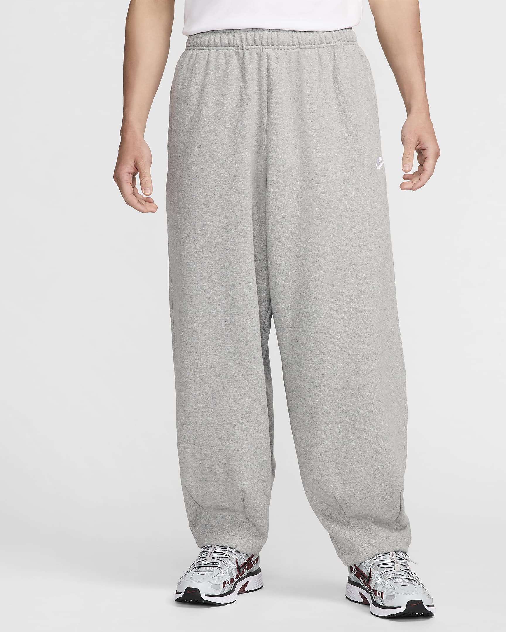 Nike Club Fleece Men's Oversized French Terry Pants - Dark Grey Heather/Light Smoke Grey/White