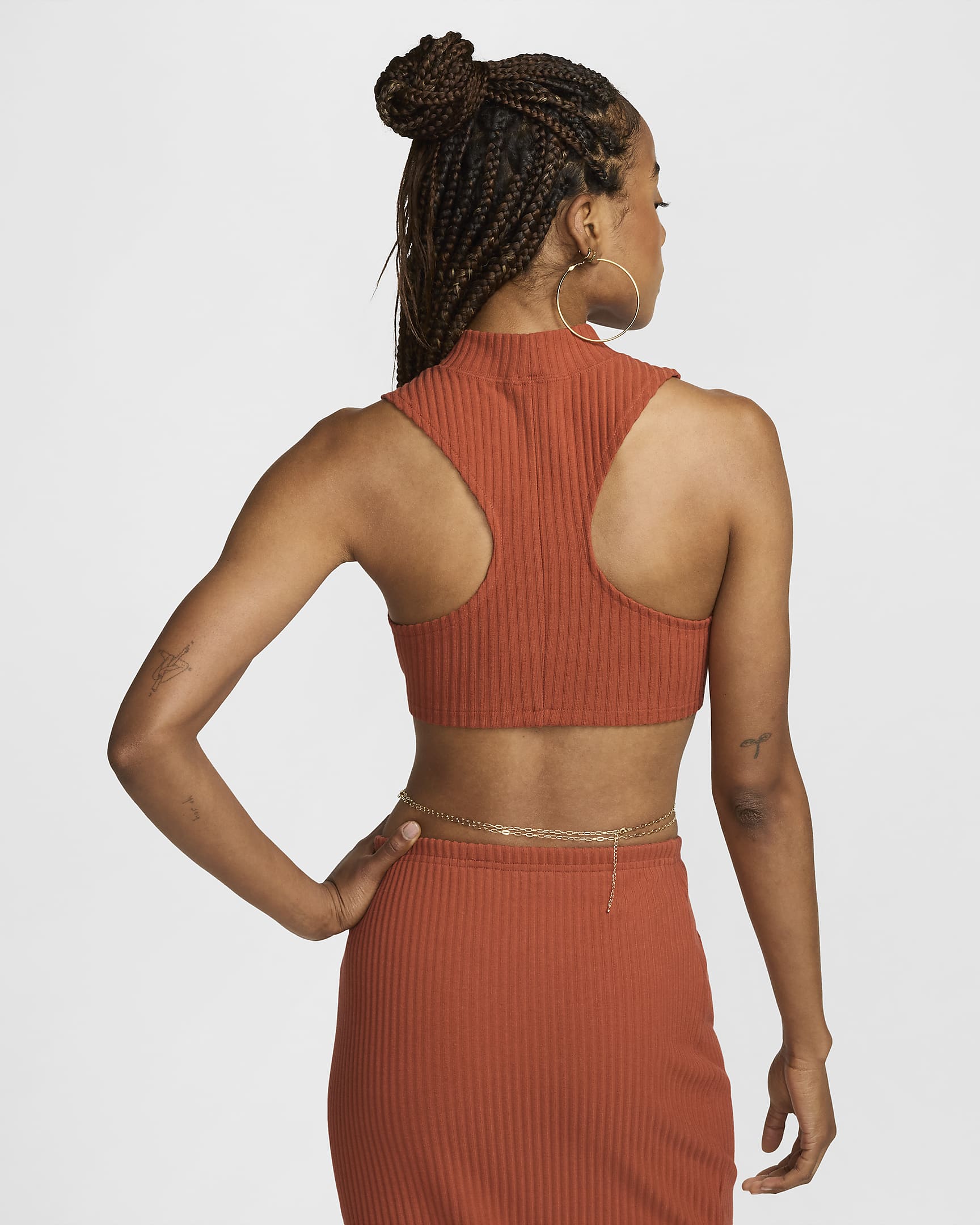 Nike Sportswear Chill Rib Women's Tight Mock-Neck Cropped Tank Top - Burnt Sunrise/Burnt Sunrise