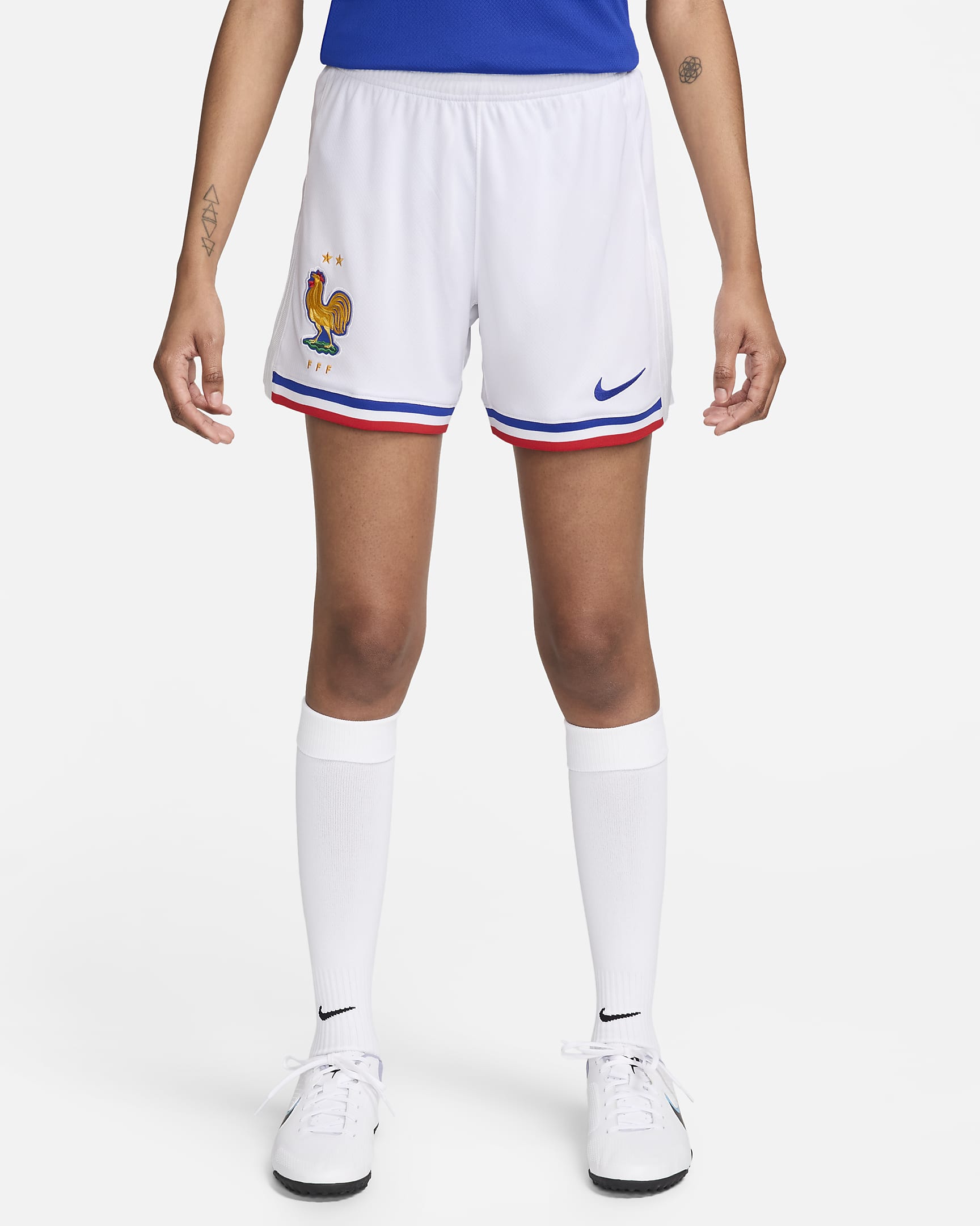 FFF 2024 Stadium Home Nike Dri-FIT-Replica-Fußballshorts für Damen - Weiß/Bright Blue