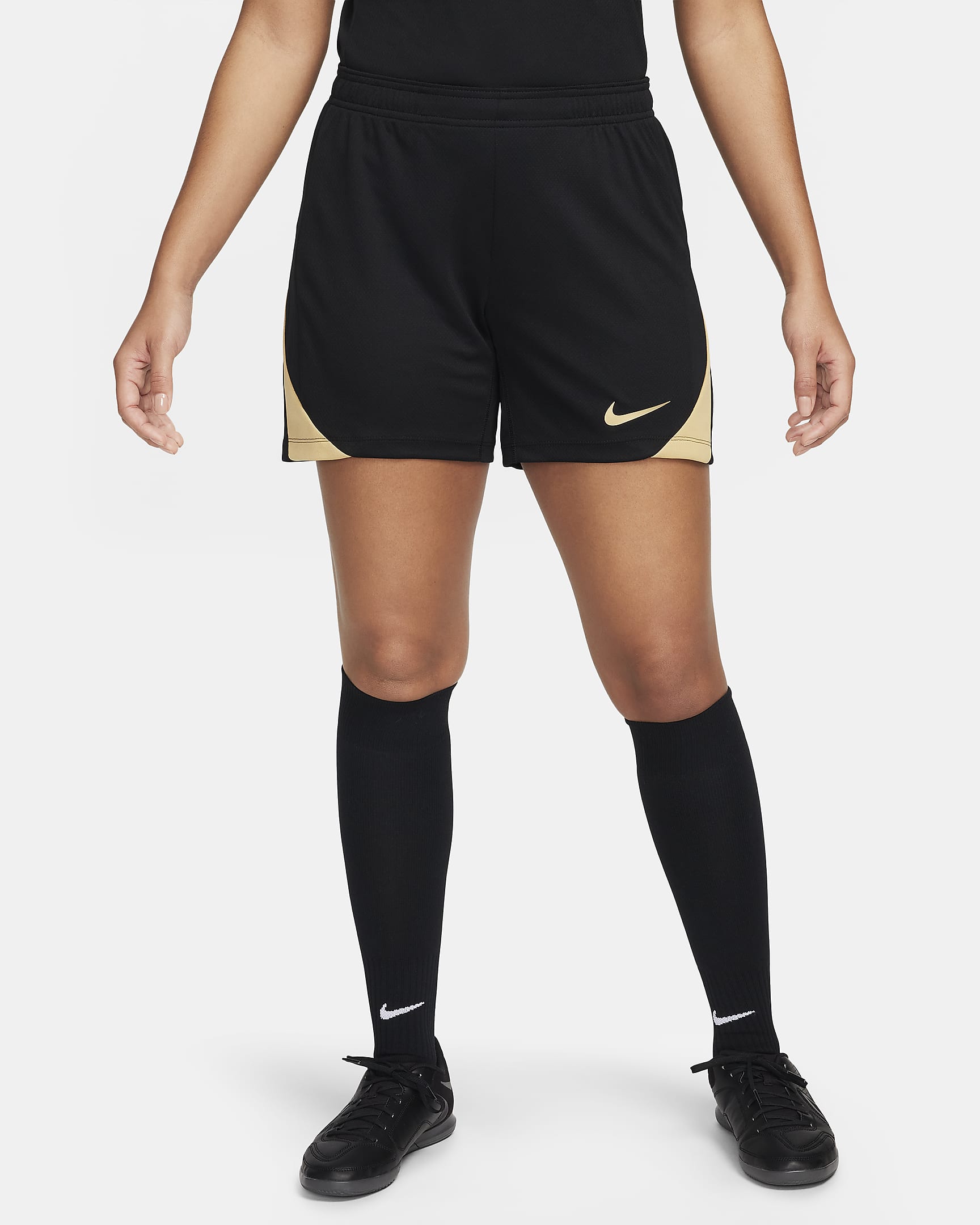 Nike Strike Dri-FIT női futballrövidnadrág - Fekete/Jersey Gold/Metallic Gold