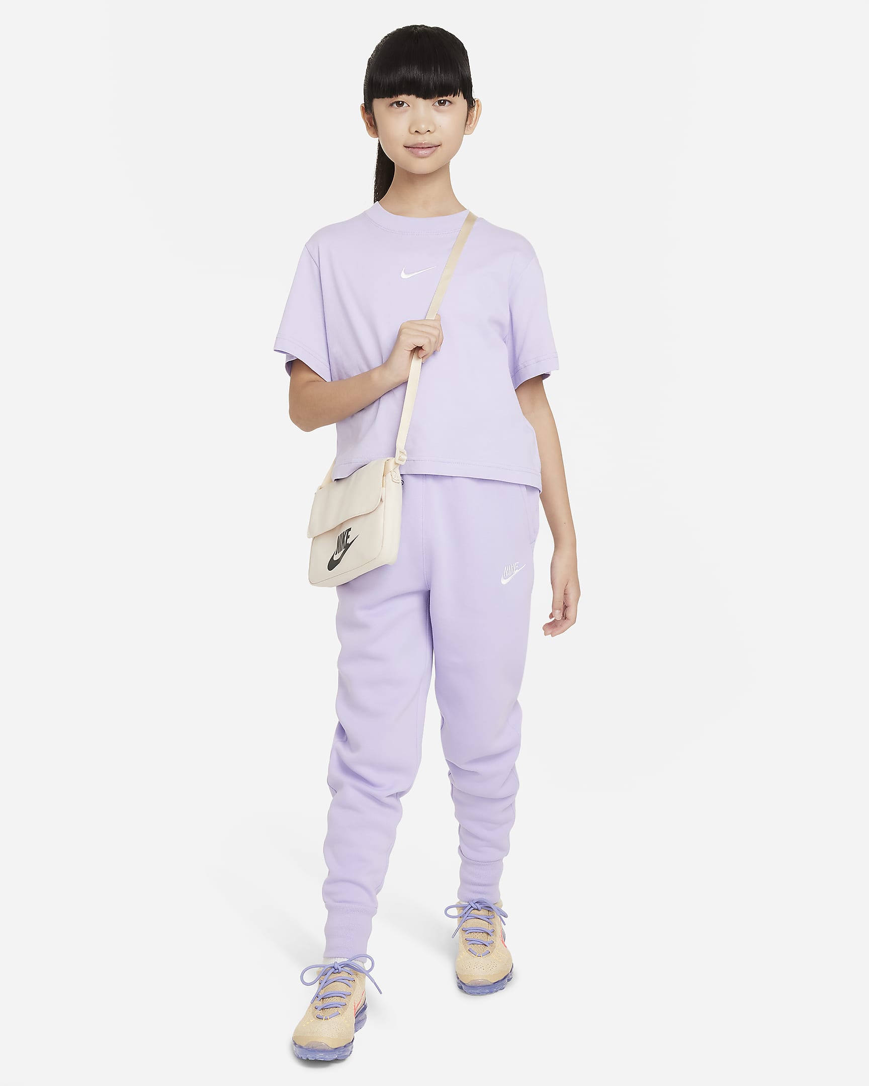 Nike Sportswear Club Fleece Older Kids' (Girls') High-Waisted Fitted Trousers - Hydrangeas/Hydrangeas/White