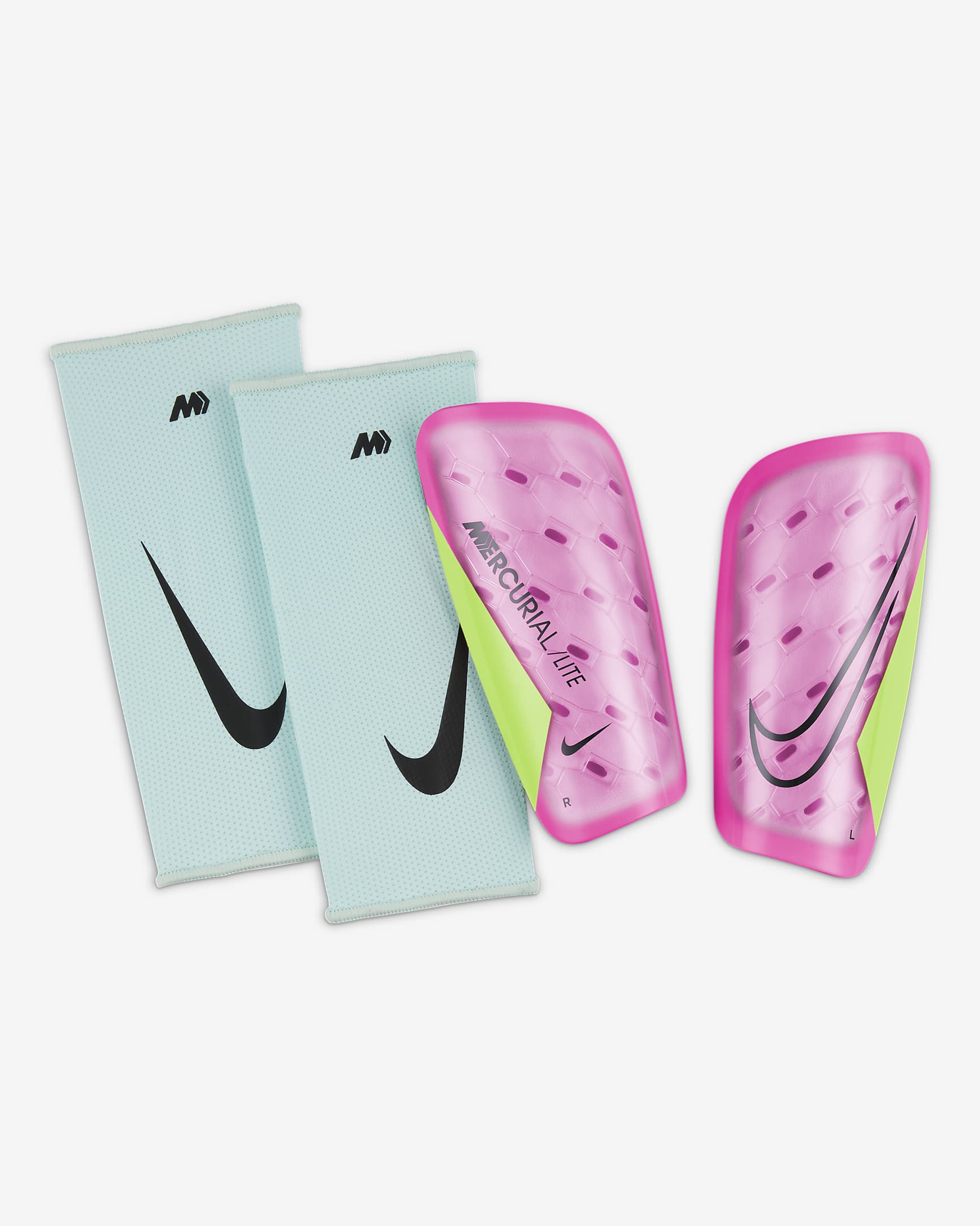 Nike Mercurial Lite Football Shinguards - Pink Spell/Volt/Gridiron