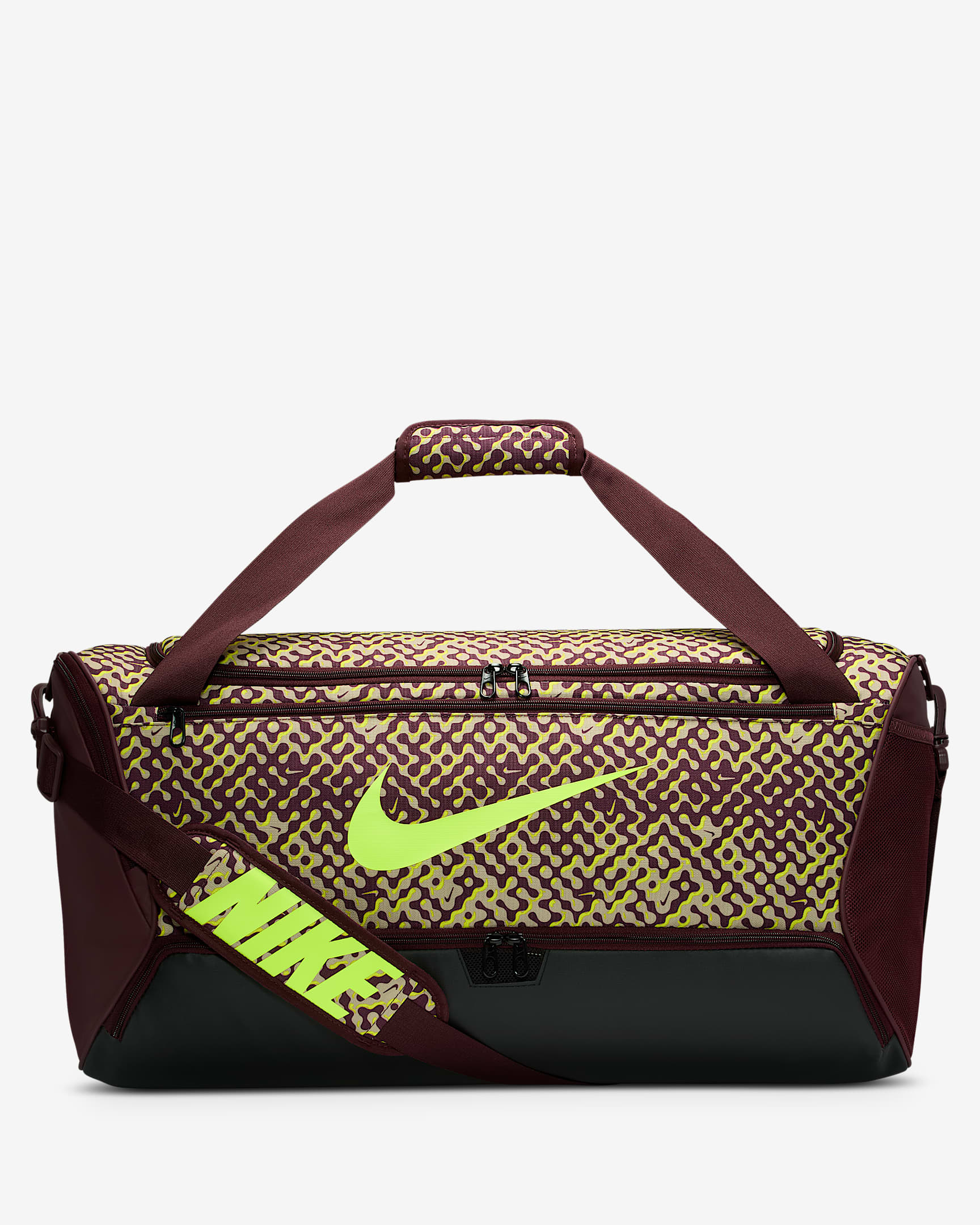 Nike Brasilia Duffel Bag (Medium, 60L) - Burgundy Crush/Black/Volt