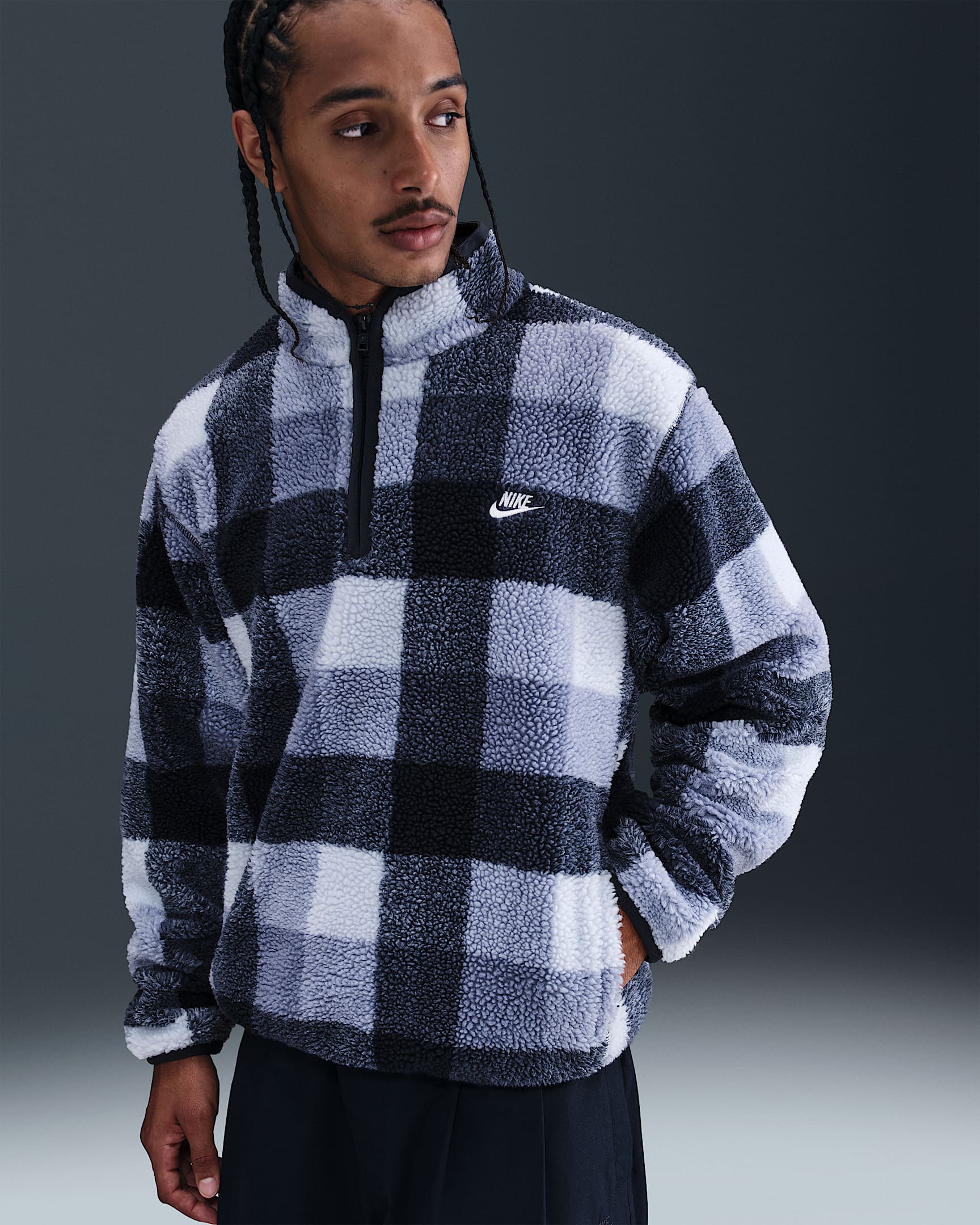 Haut pour l'hiver à demi-zip Nike Club pour homme - Ghost/Obsidian/World Indigo/Blanc