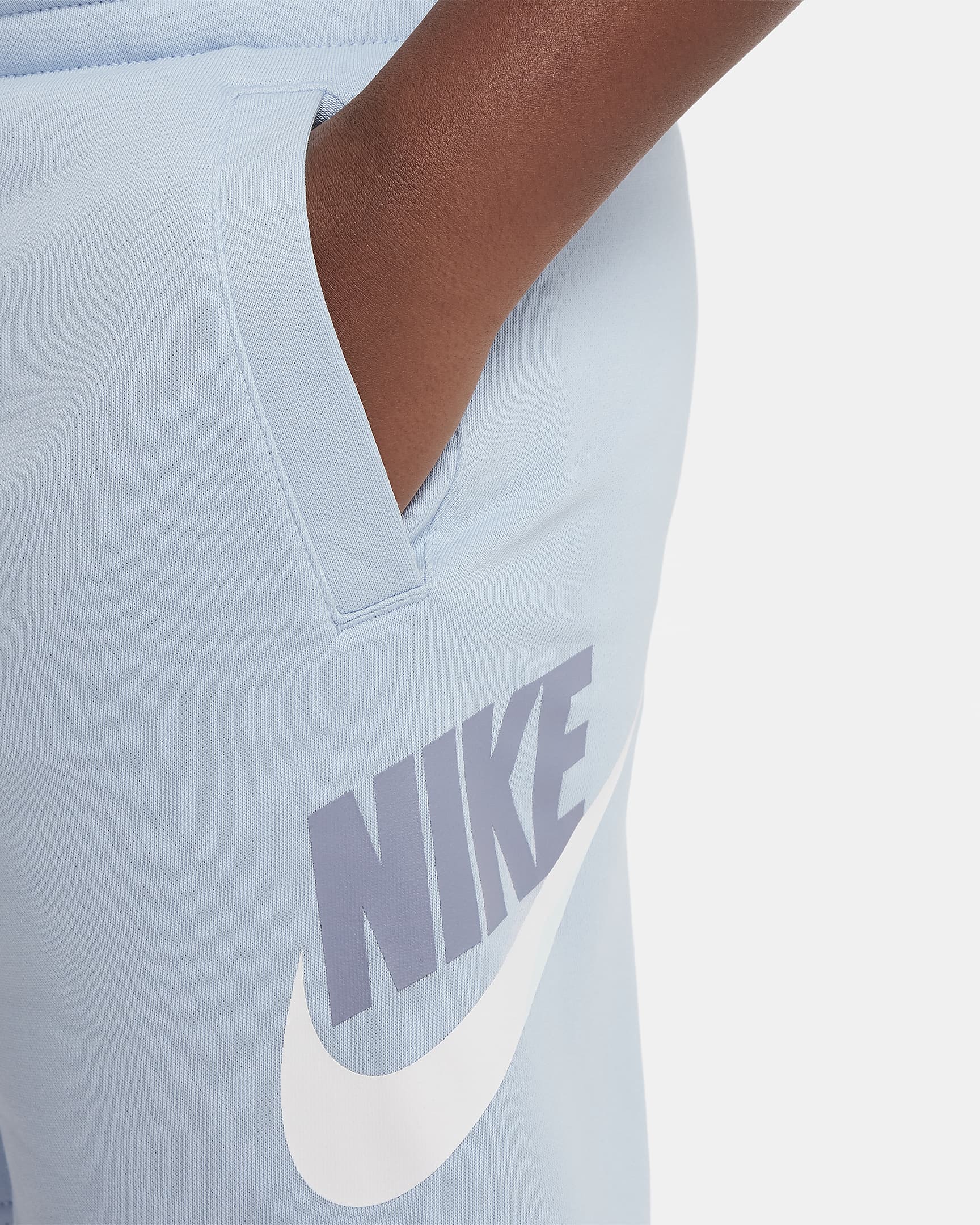 Nike Sportswear Club Fleece frottéshorts til store barn (utvidet størrelse) - Light Armory Blue/Hvit/Ashen Slate