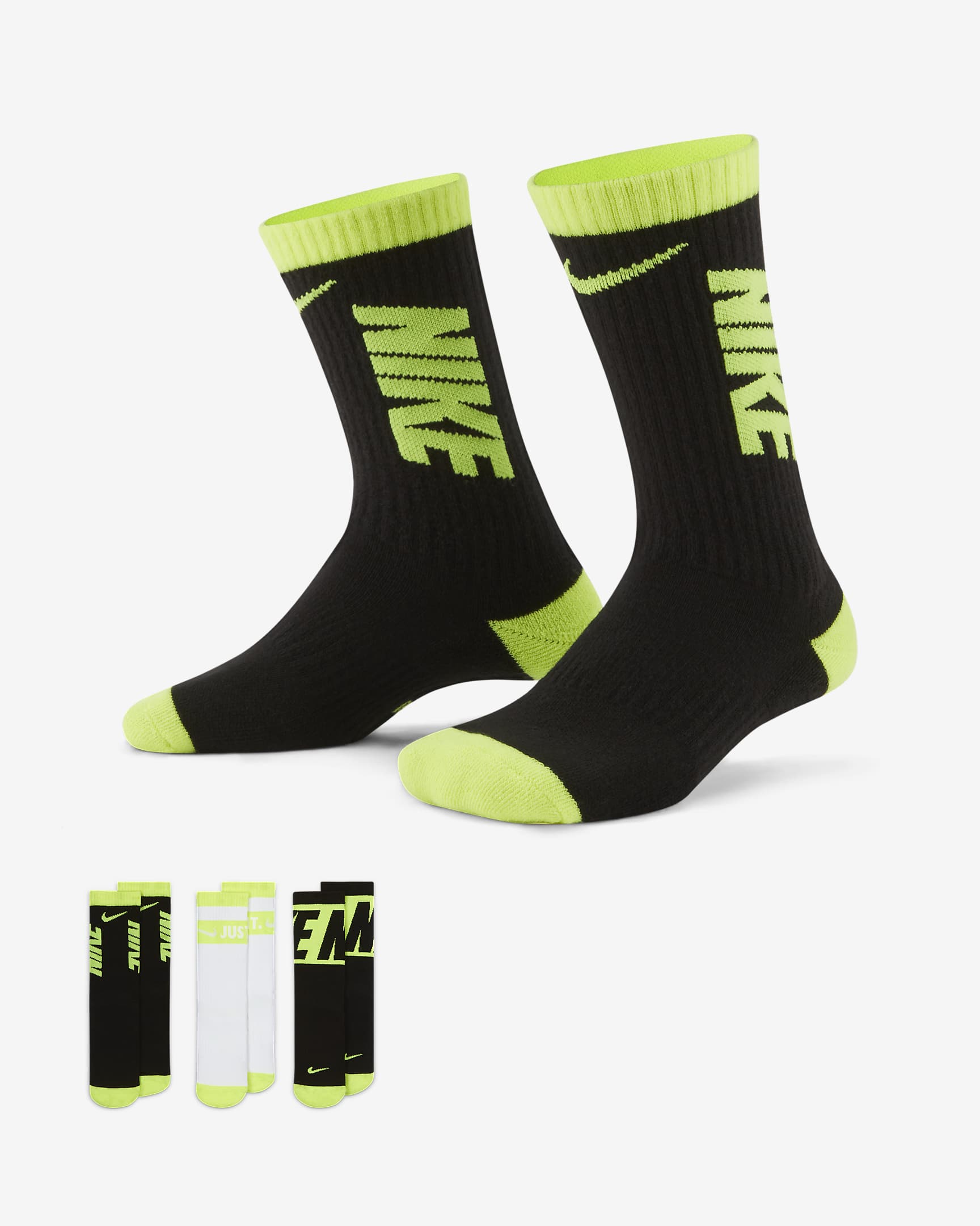 Nike Everyday 兒童緩震中筒襪 (3 雙) - 多種顏色
