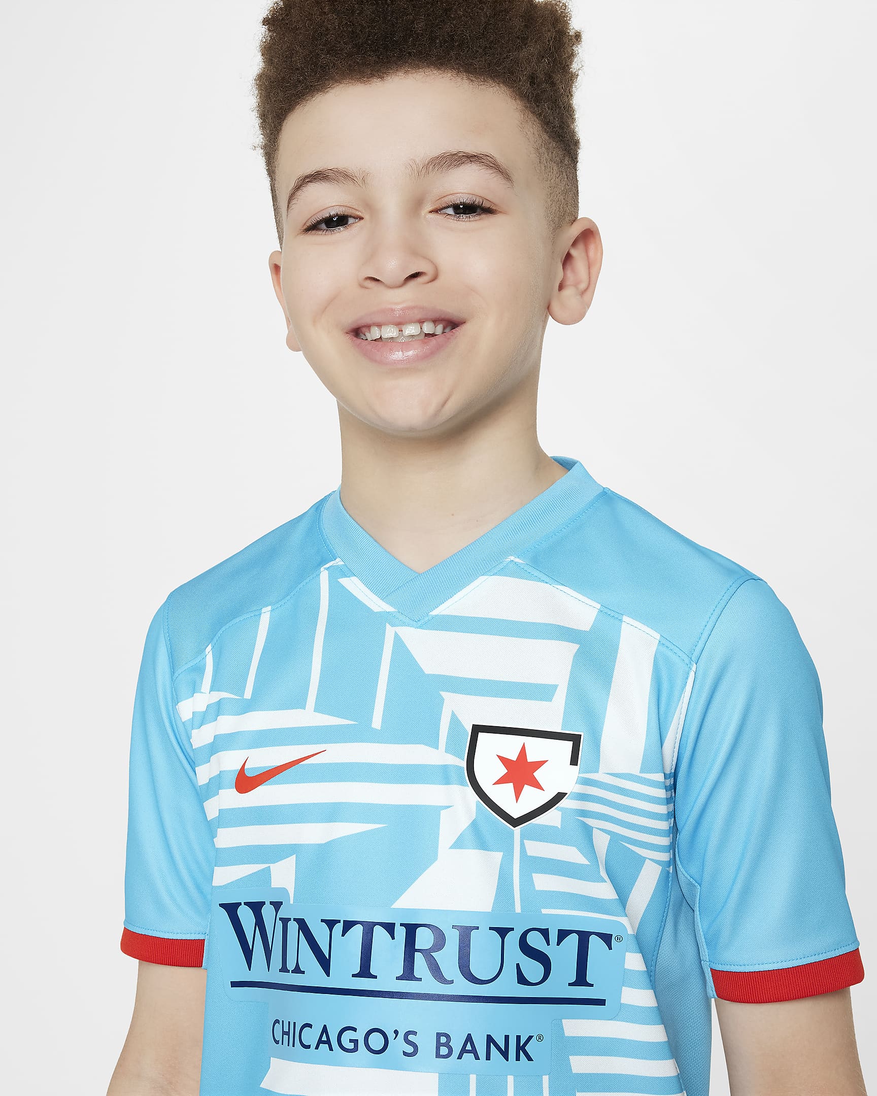 Chicago Red Stars 2024 Stadium Primary Big Kids' Nike Dri-FIT NWSL Replica Jersey - Baltic Blue