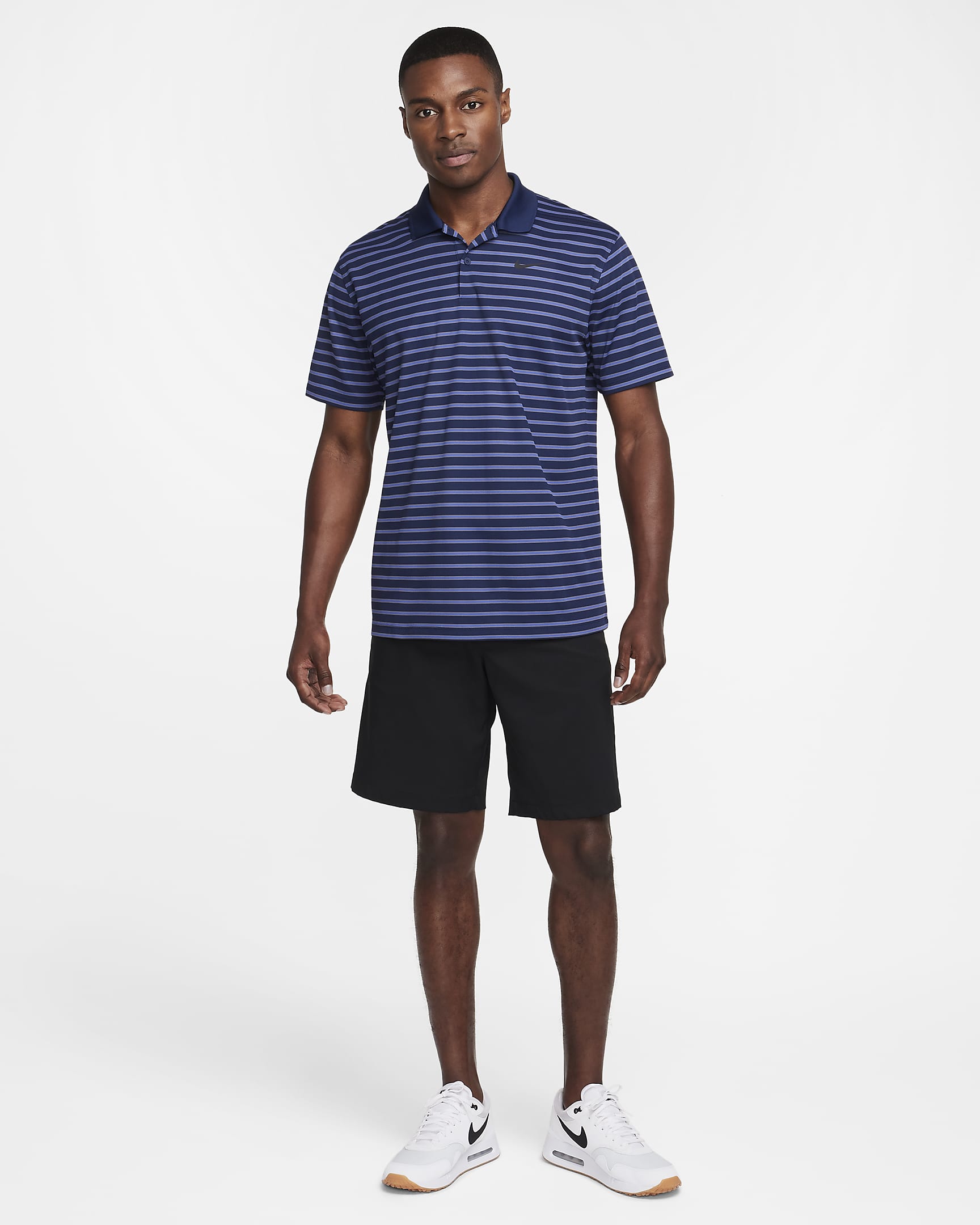 Nike Dri-FIT Victory gestreiftes Golf-Poloshirt für Herren - Midnight Navy/Schwarz