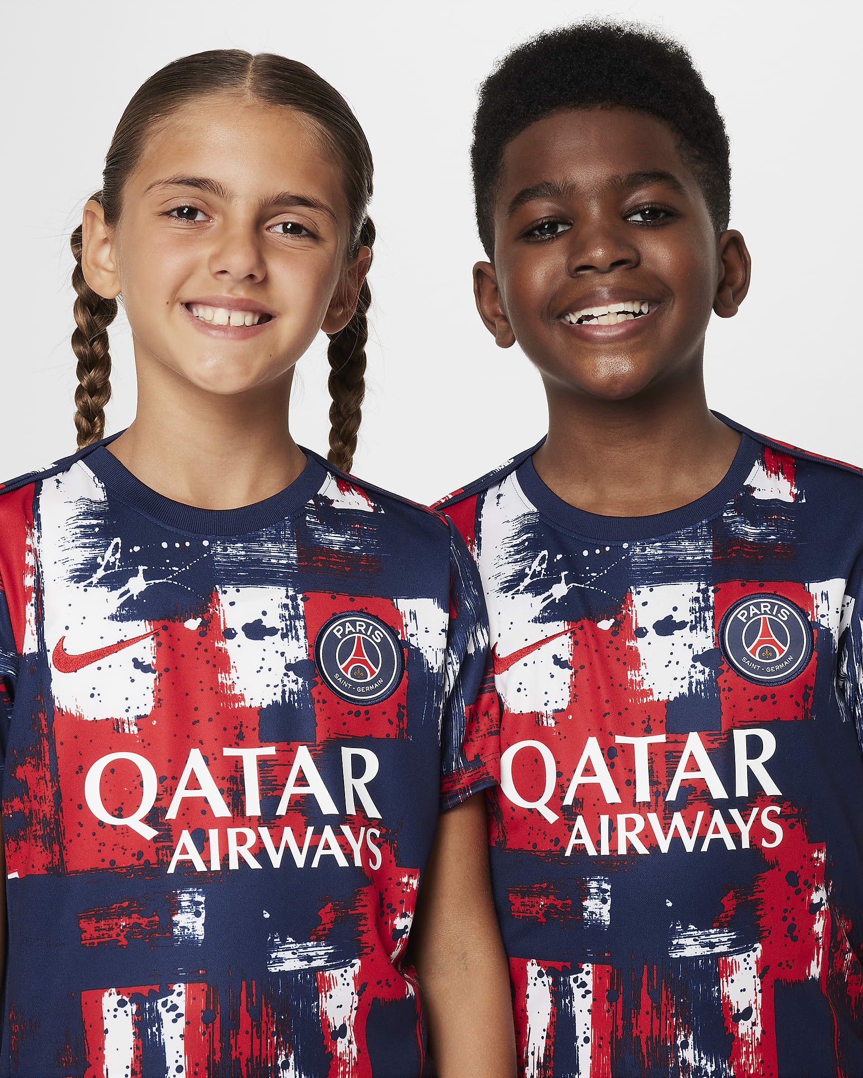 Paris Saint-Germain Academy Pro Home Older Kids' Nike Dri-FIT Football Pre-Match Short-Sleeve Top - Midnight Navy/University Red/White/University Red