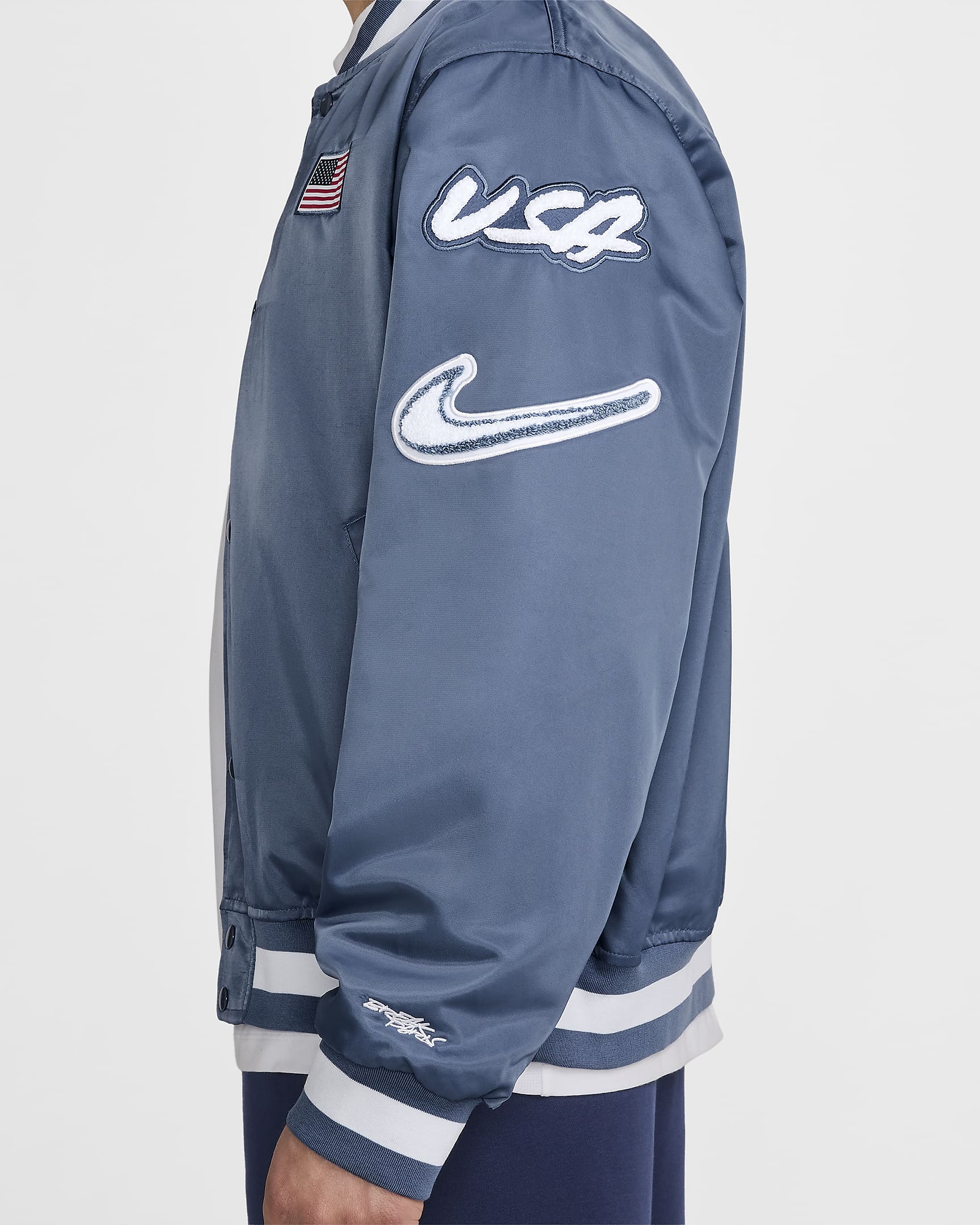 Chamarra Nike Breaking de satén para hombre USA Dogout - Azul difuso/Azul marino místico