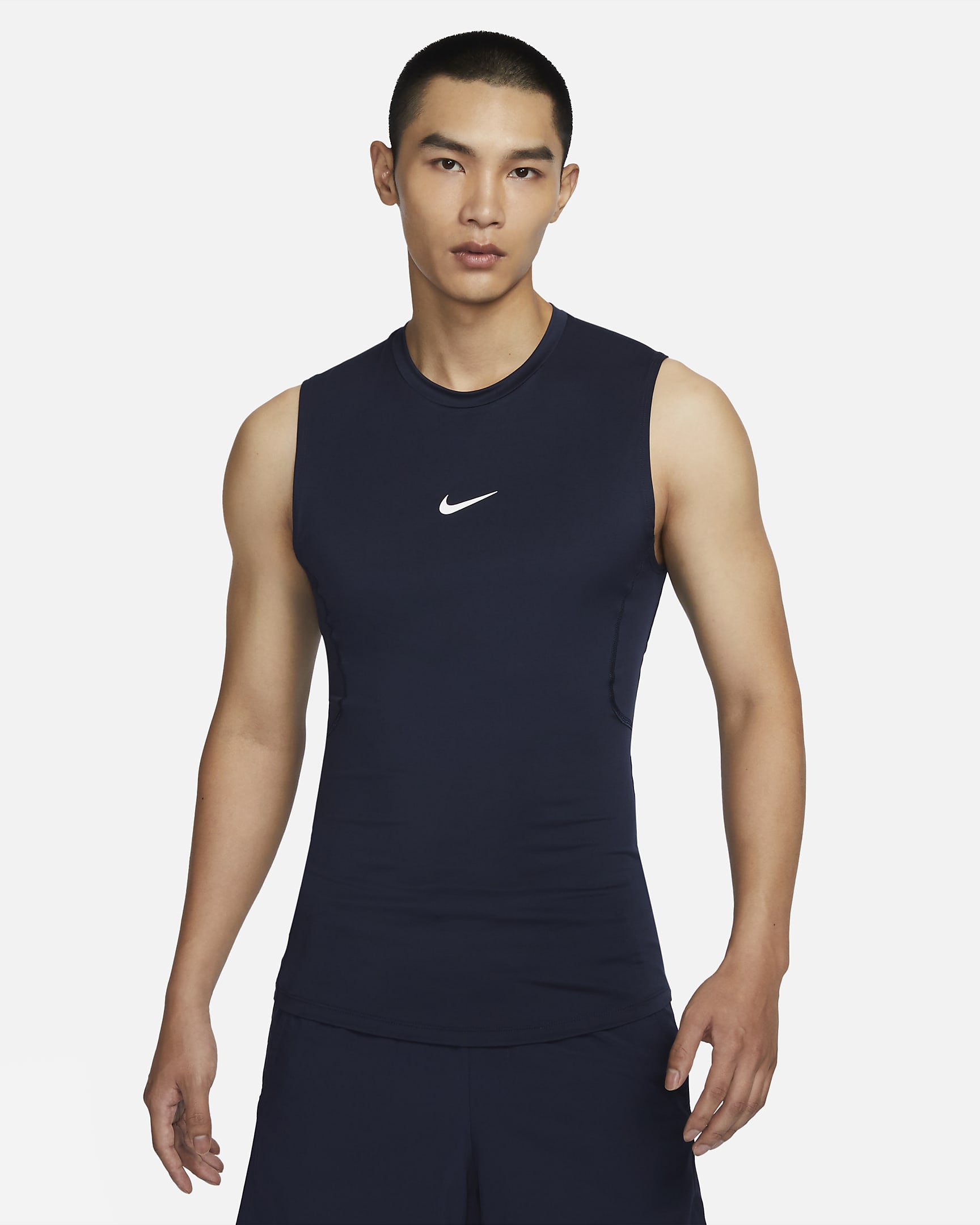 Nike Pro Men's Dri-FIT Tight Sleeveless Fitness Top - Obsidian/White