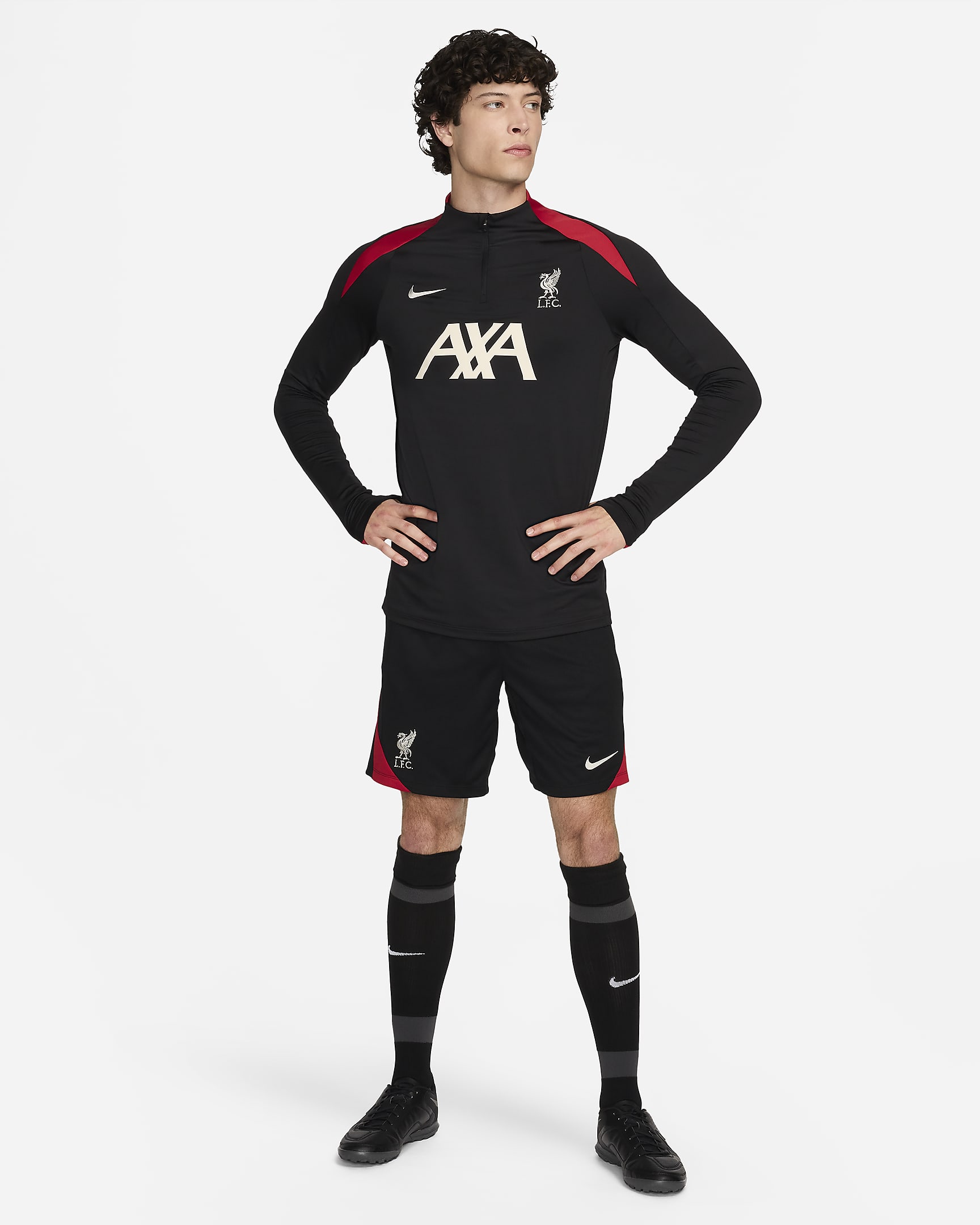 リバプール FC ストライク メンズ ナイキ Dri-FIT サッカー ドリルトップ - ブラック/ブラック/ジムレッド/ライトオールウッドブラウン