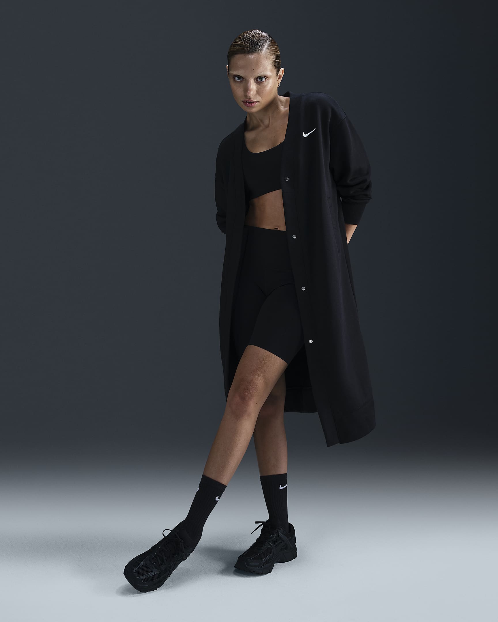 Nike Sportswear Phoenix Fleece Women's Oversized Long Cardigan - Black/Sail