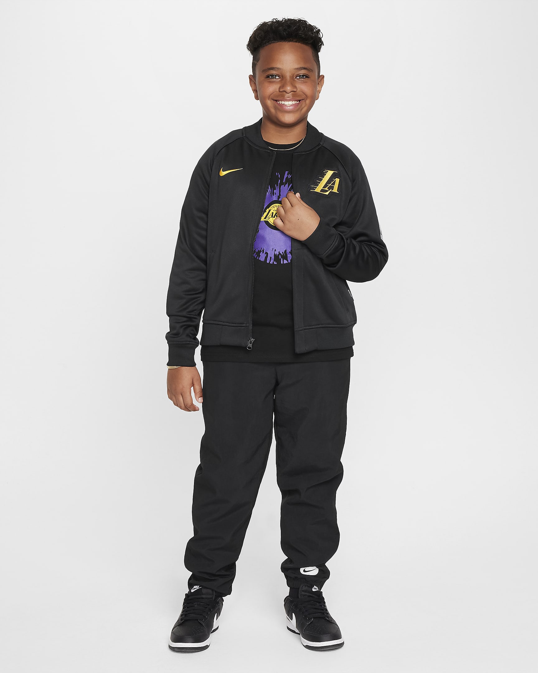 Los Angeles Lakers Showtime City Edition Older Kids' Nike Dri-FIT Full-Zip Long-Sleeve Jacket - Black