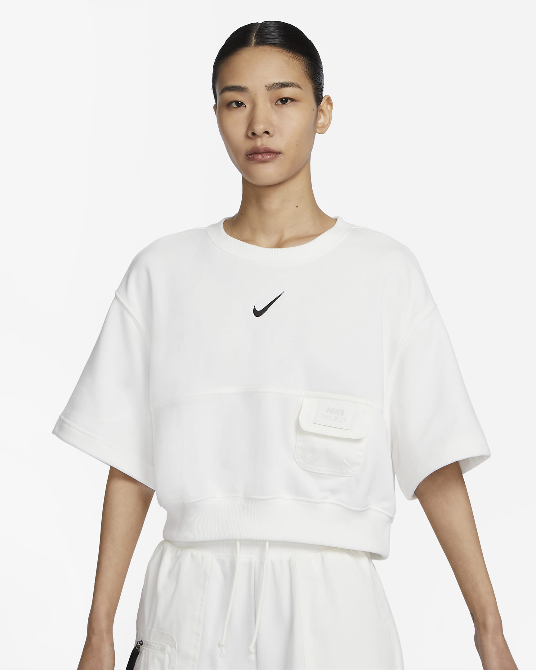 Nike Sportswear City Utility 女款法國毛圈布短袖上衣 - Sail/黑色