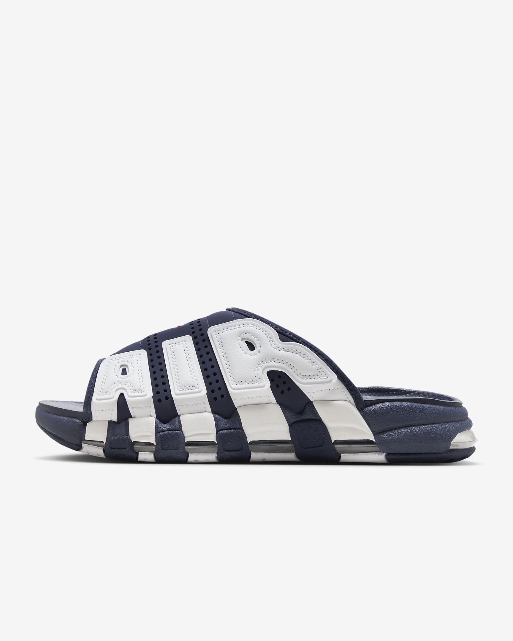 Claquette Nike Air More Uptempo pour homme - Midnight Navy/Blanc/Clear/University Red