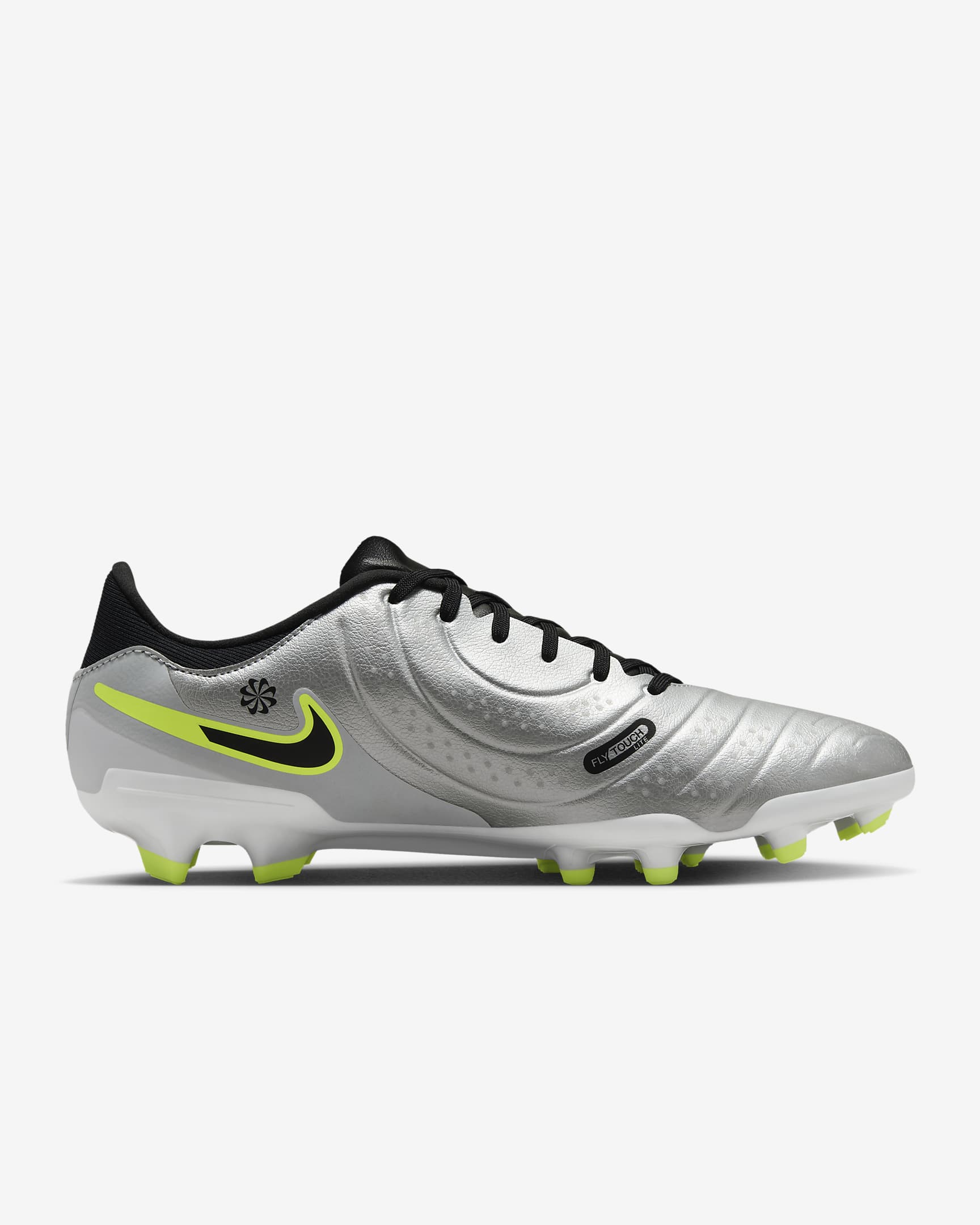 Tacos de fútbol de corte low para terrenos múltiples Nike Tiempo Legend 10 Academy - Plata metalizado/Volt/Negro