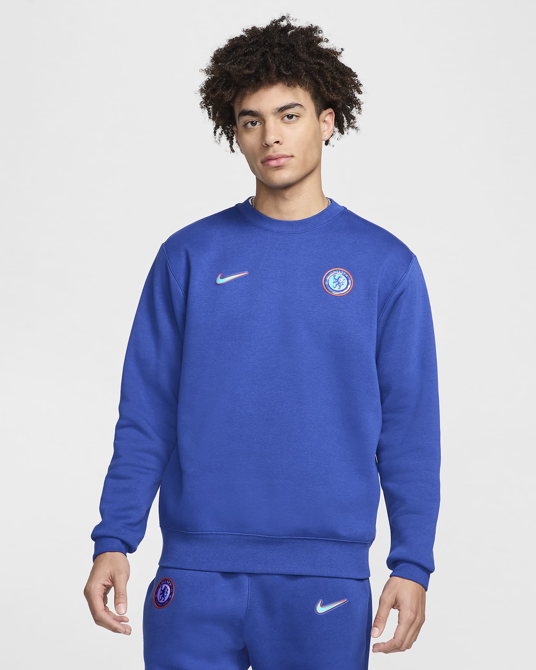 Chelsea FC Club Nike Football-sweatshirt med rund hals til mænd - Rush Blue/hvid