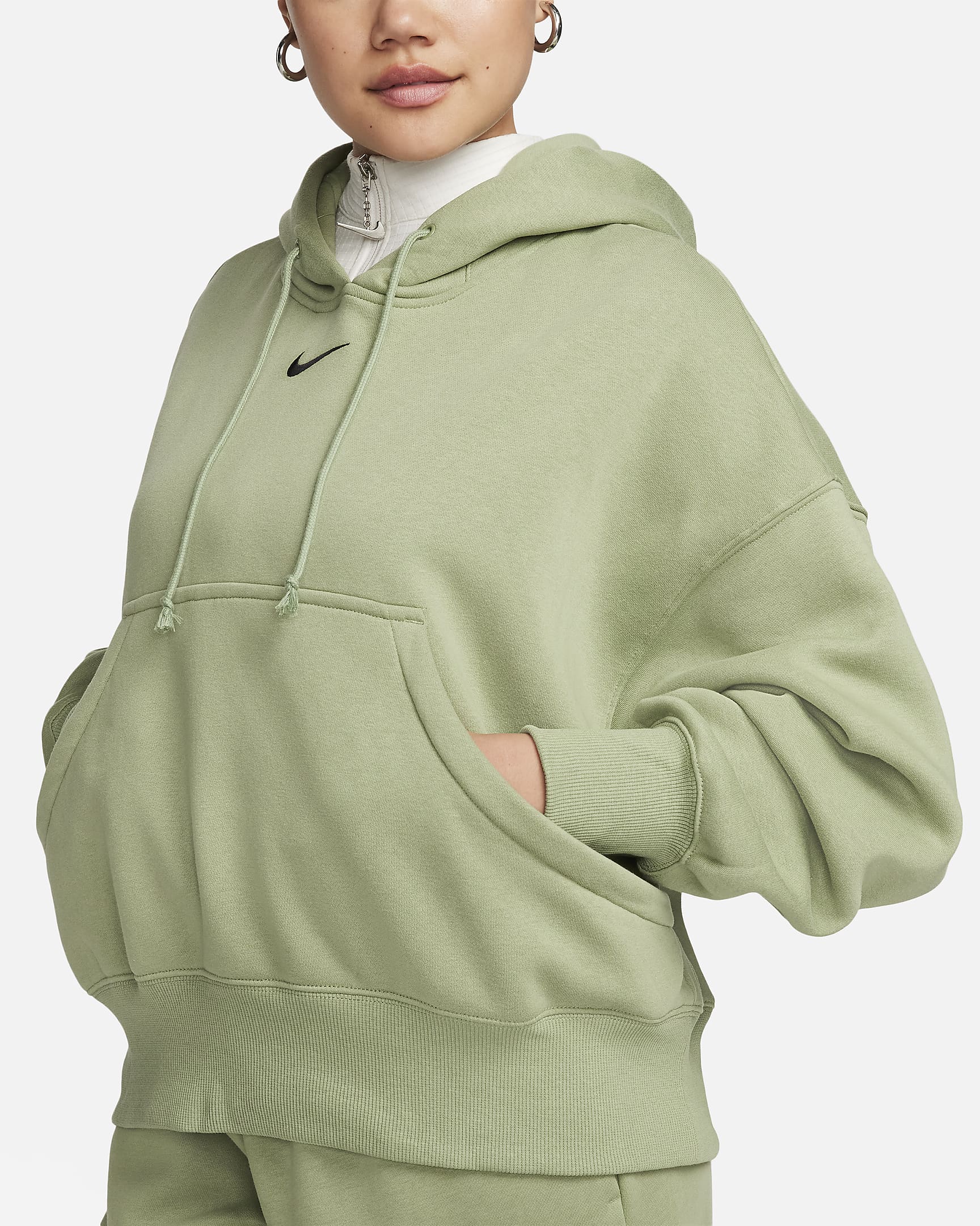 Sudadera con gorro sin cierre de tejido Fleece over-oversized para mujer Nike Sportswear Phoenix - Verde aceite/Negro