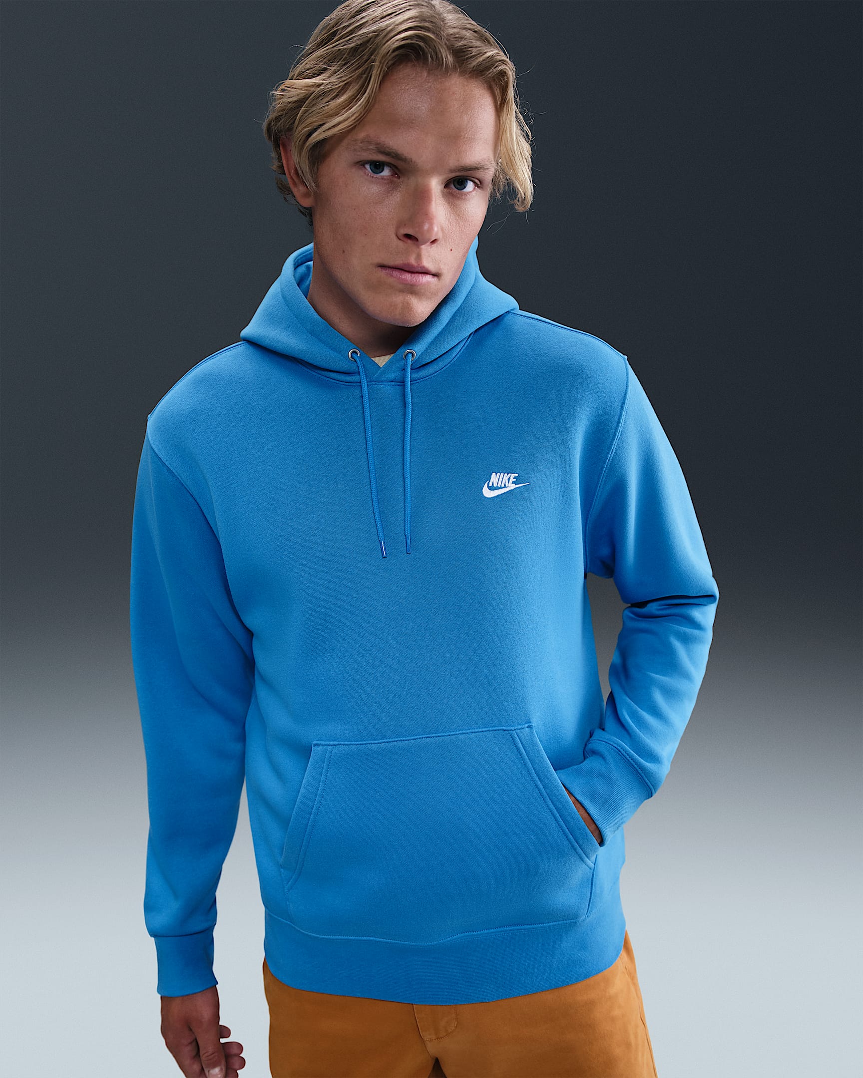 Sudadera con gorro sin cierre de tejido Fleece para hombre Nike Club - Azul foto claro/Azul foto claro/Blanco