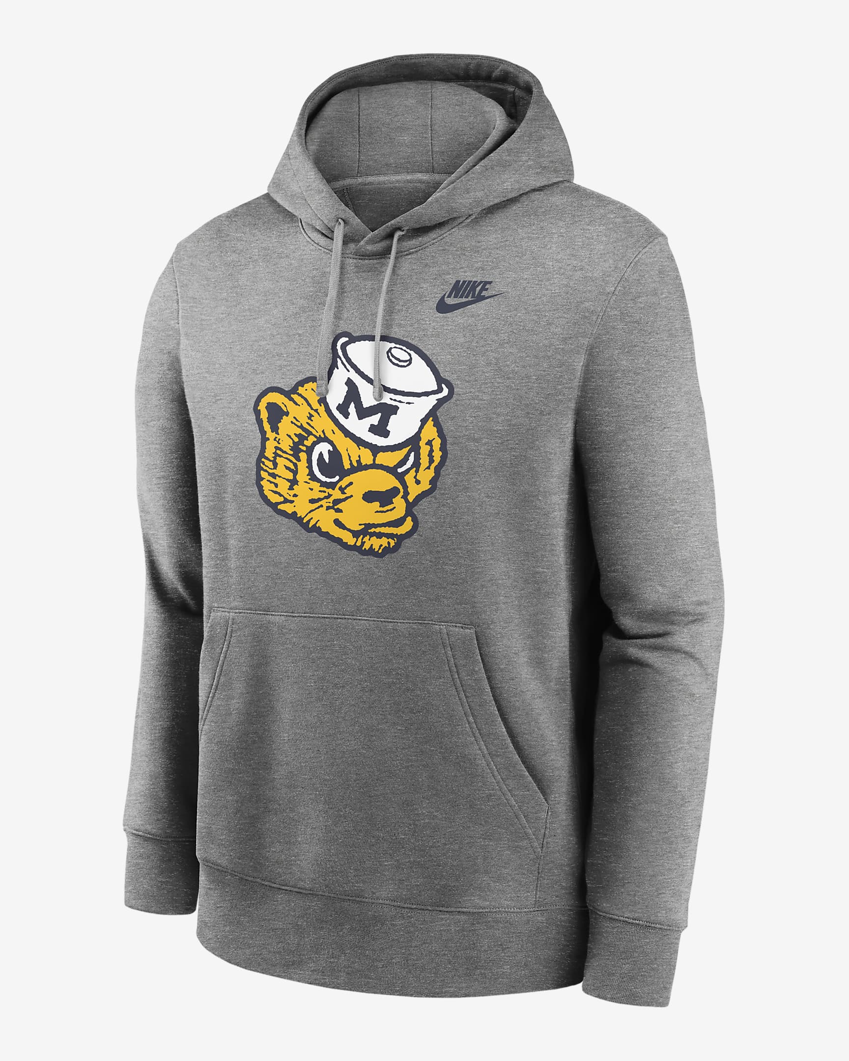 Michigan Wolverines Legacy Club Primary Logo Men's Nike College Pullover Hoodie - Dark Grey Heather