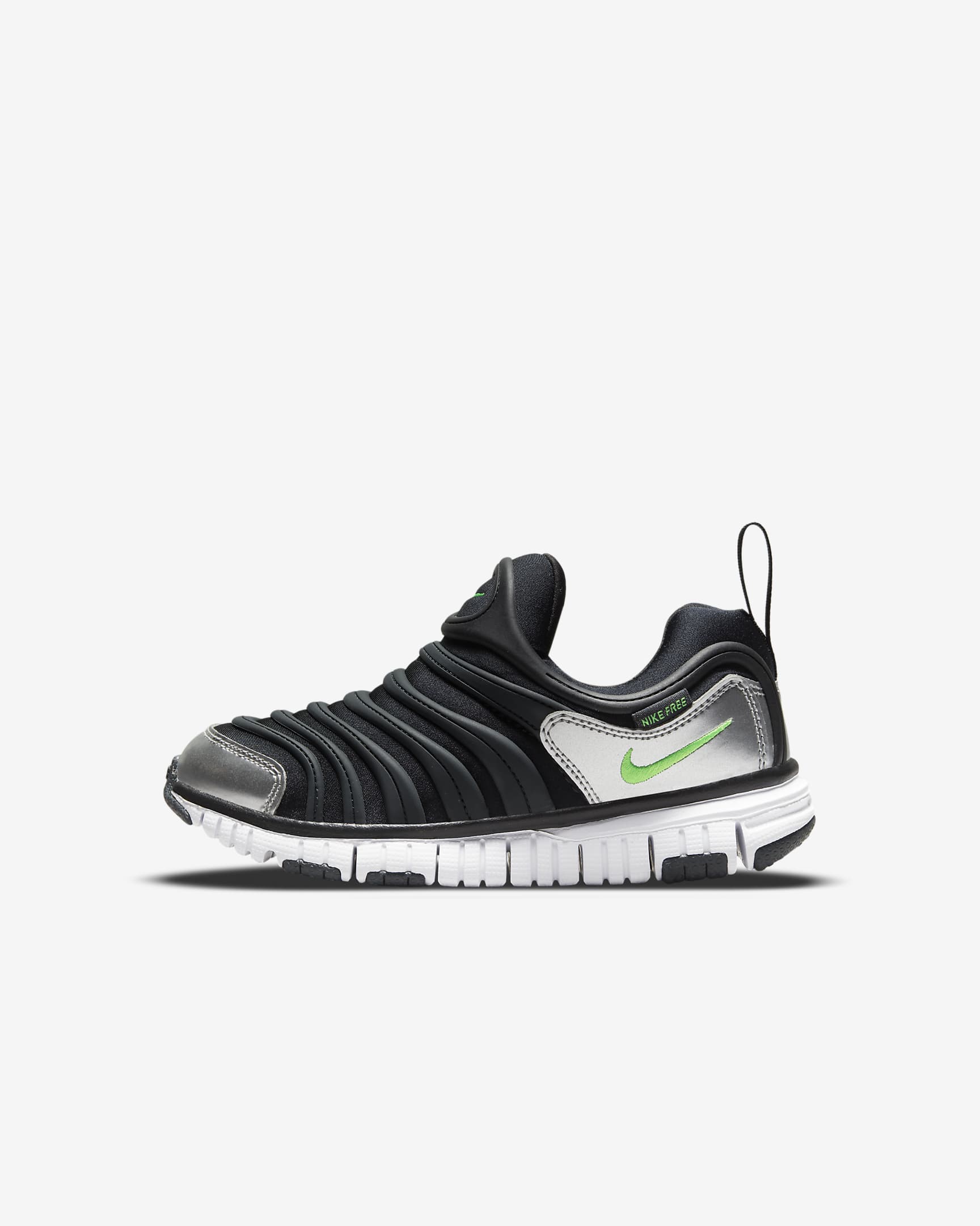 Nike Dynamo Free Younger Kids' Easy On/Off Shoes - Black/Dark Smoke Grey/Chrome/Green Strike