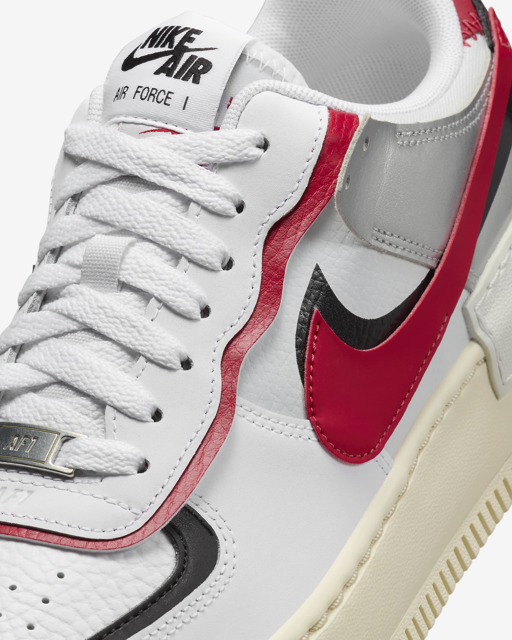 Nike Air Force 1 Shadow-sko til kvinder - hvid/sort/Metallic Silver/Gym Red