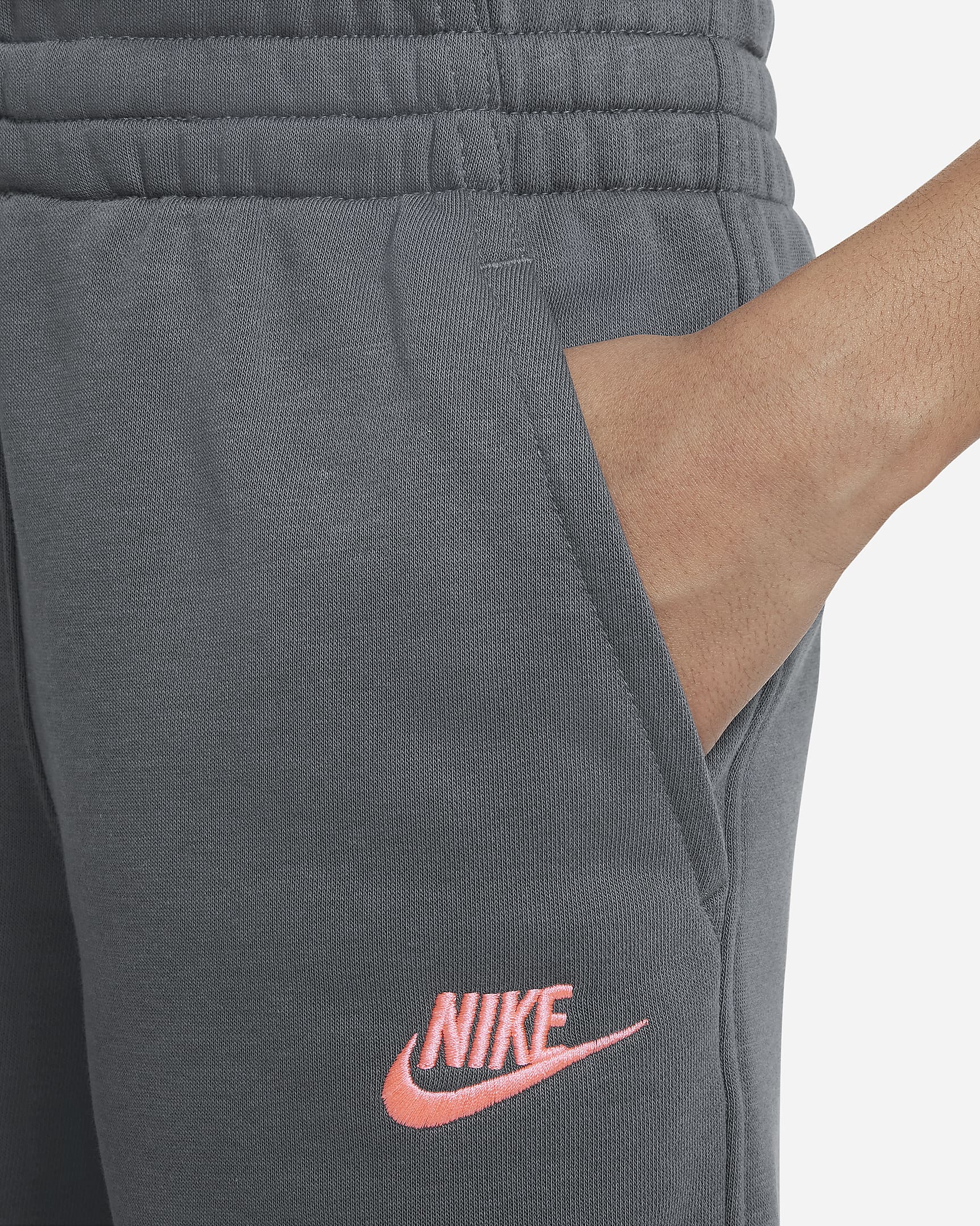 Nike Sportswear Club Fleece Older Kids' French Terry Shorts - Iron Grey/Sunset Pulse