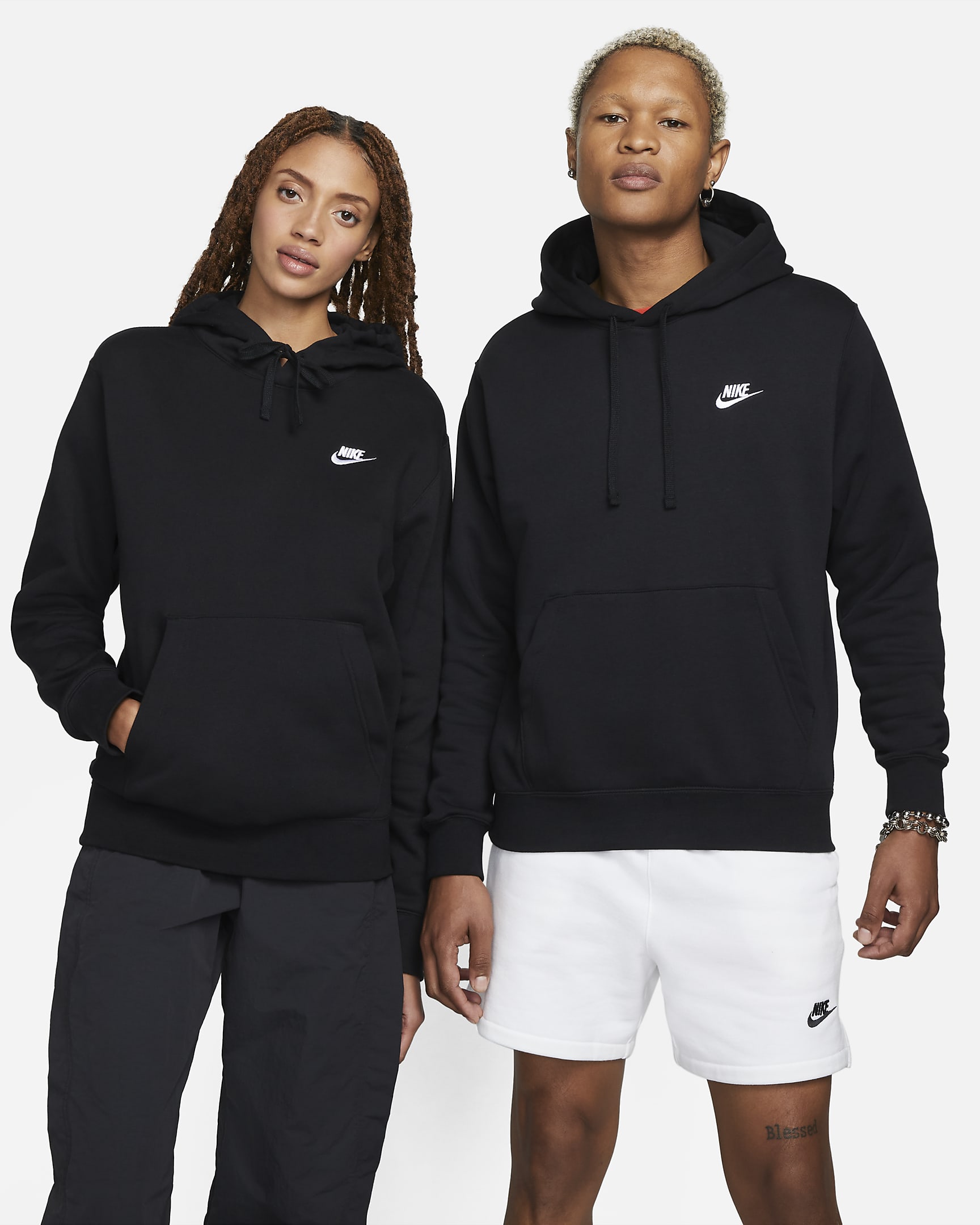 Nike Sportswear Club Fleece belebújós férfi kapucnis pulóver - Fekete/Fekete/Fehér