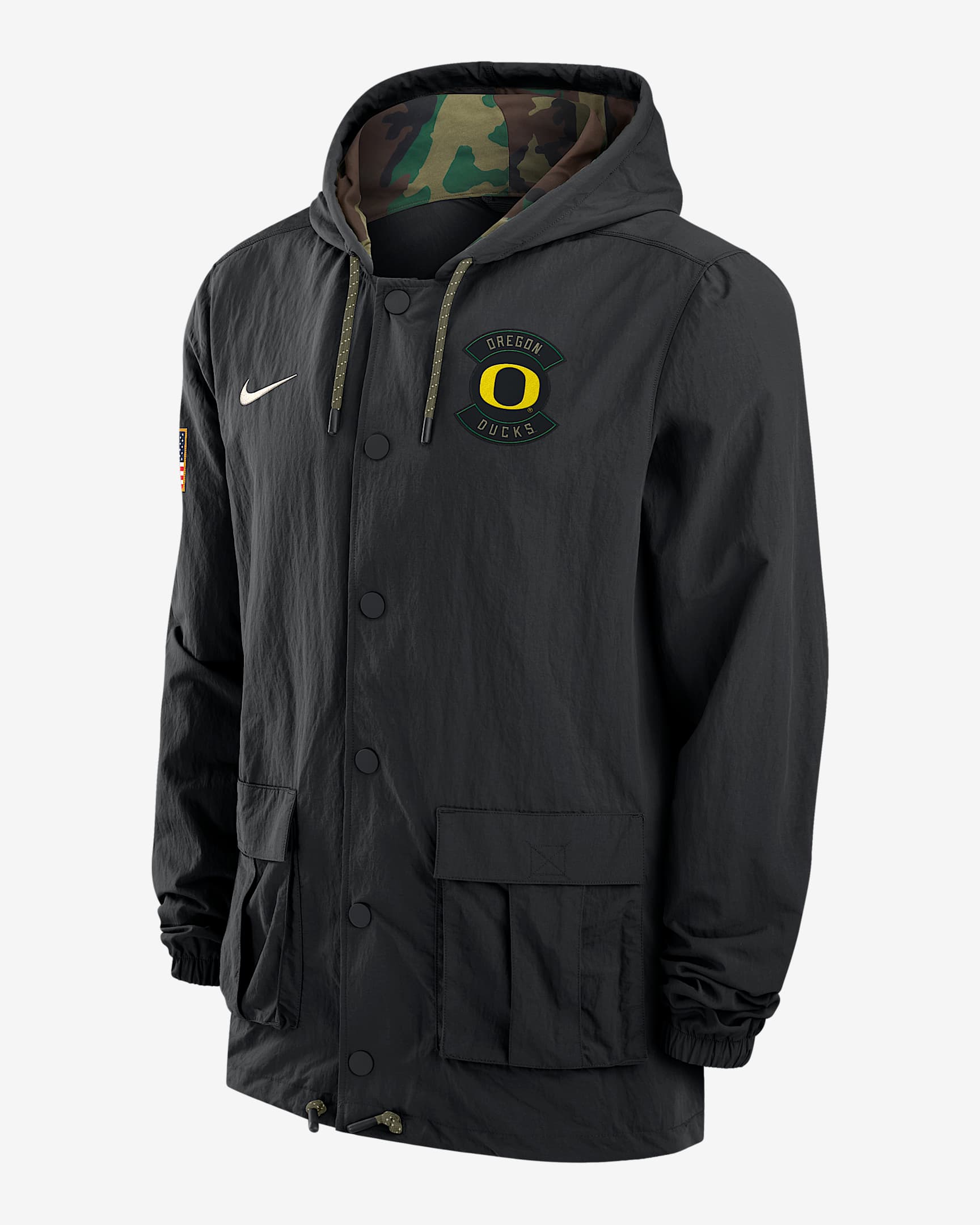 Oregon Men's Nike Full-Snap Hooded Military Jacket - Black