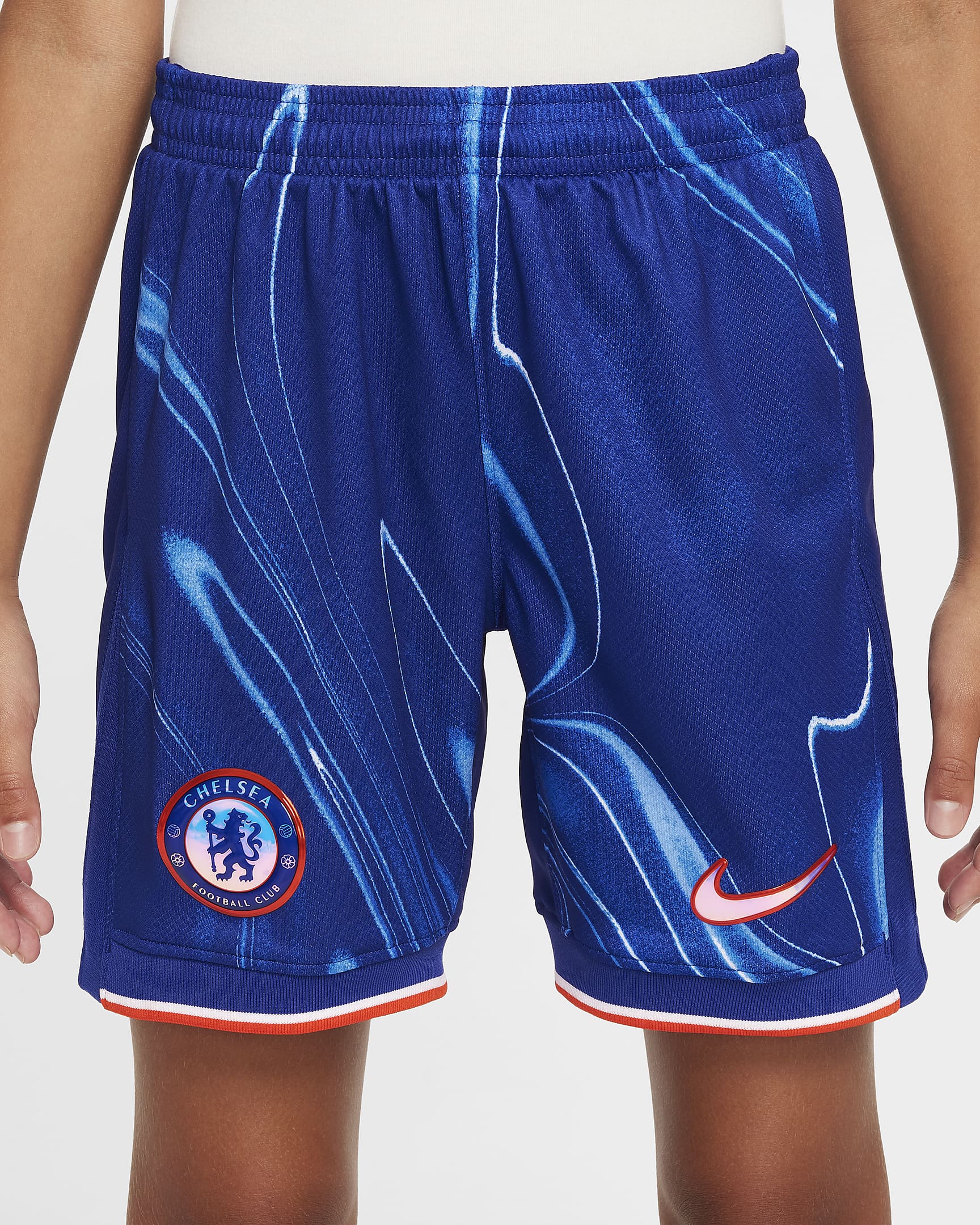 Short de foot replica Nike Dri-FIT Chelsea FC 2024/25 Stadium Domicile pour ado - Rush Blue/Team Orange/Blanc