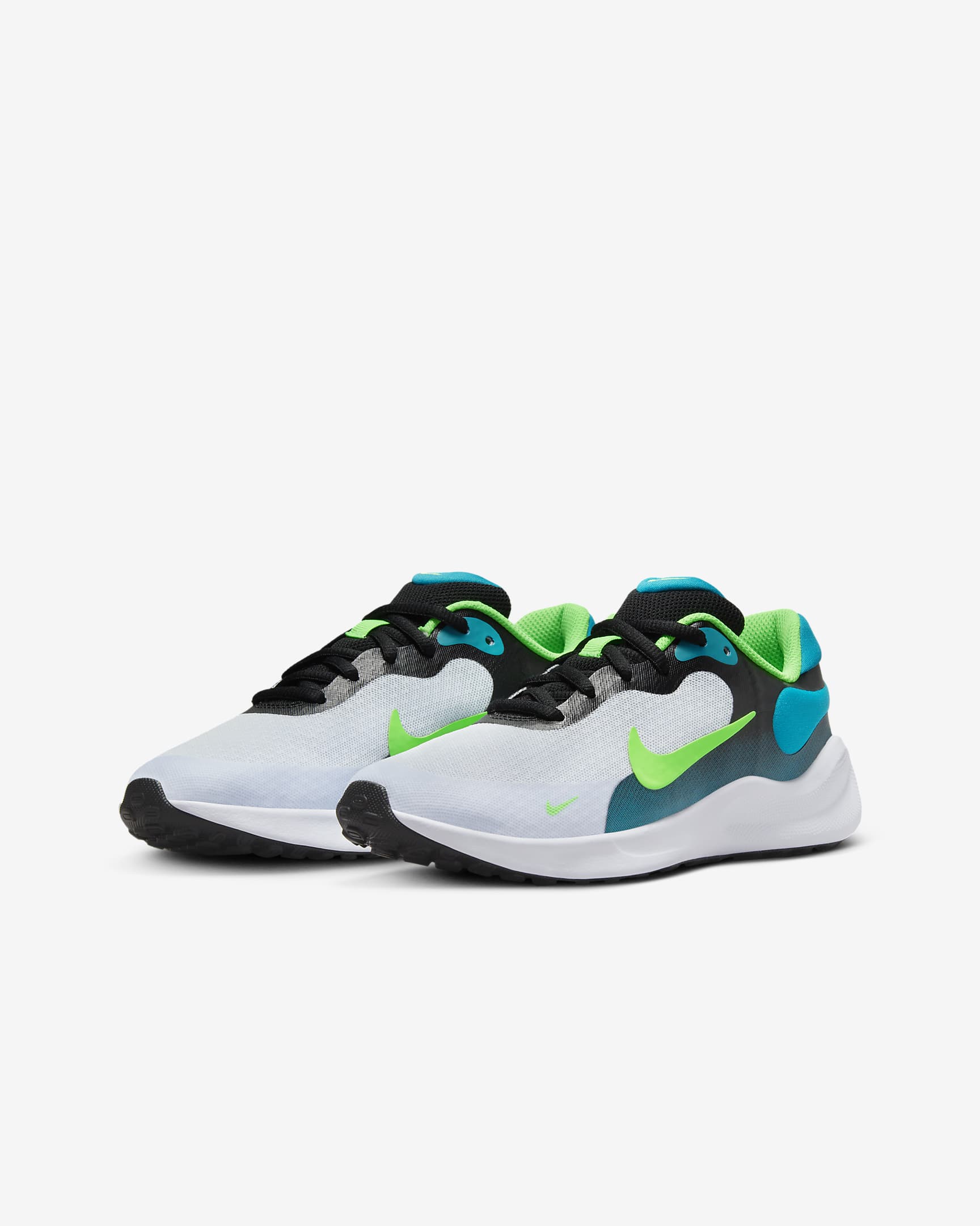 Nike Revolution 7 Older Kids' Running Shoes - Black/Football Grey/Aquamarine/Green Strike