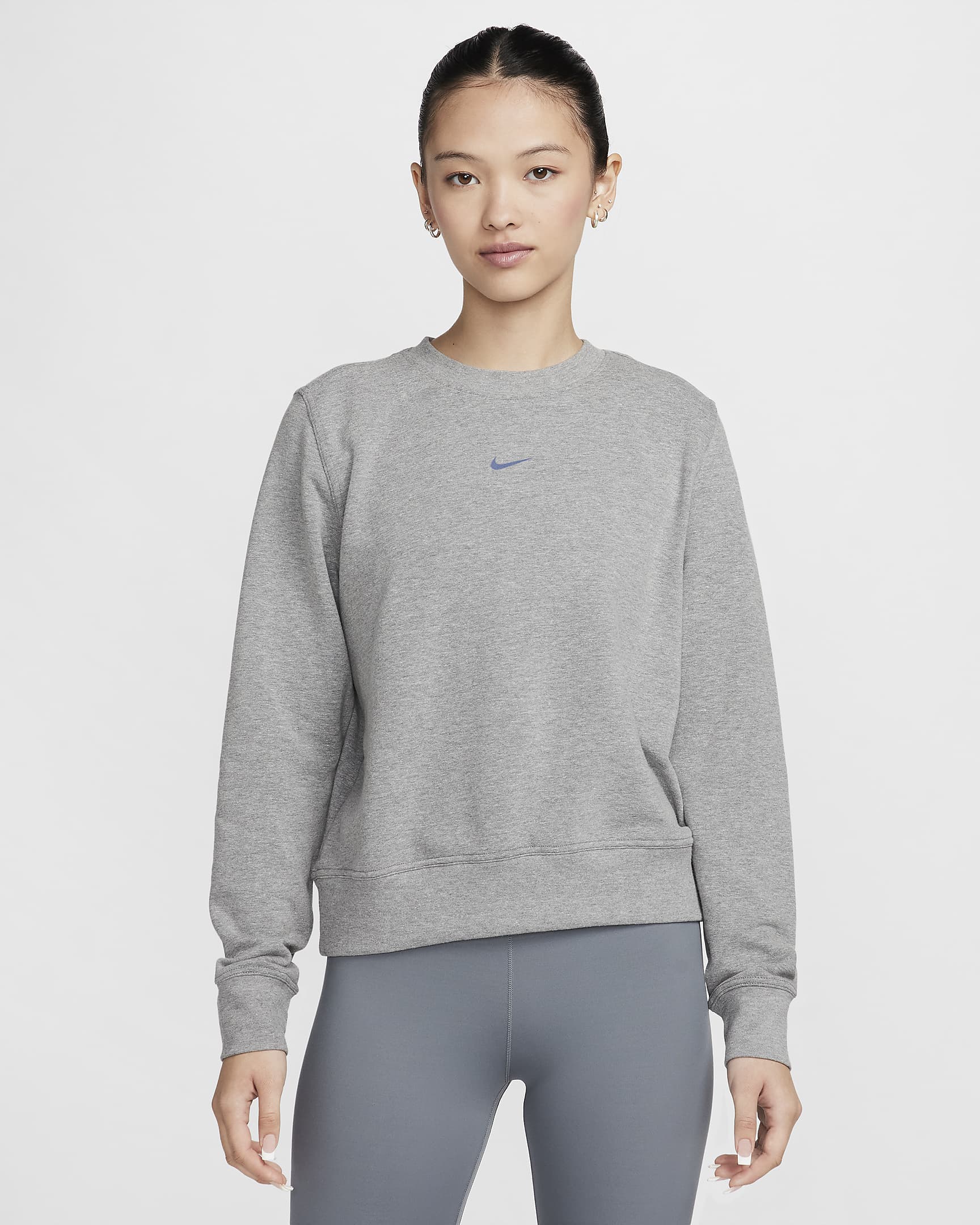 Nike Dri-FIT One Women's Crew-Neck French Terry Sweatshirt - Carbon Heather/White