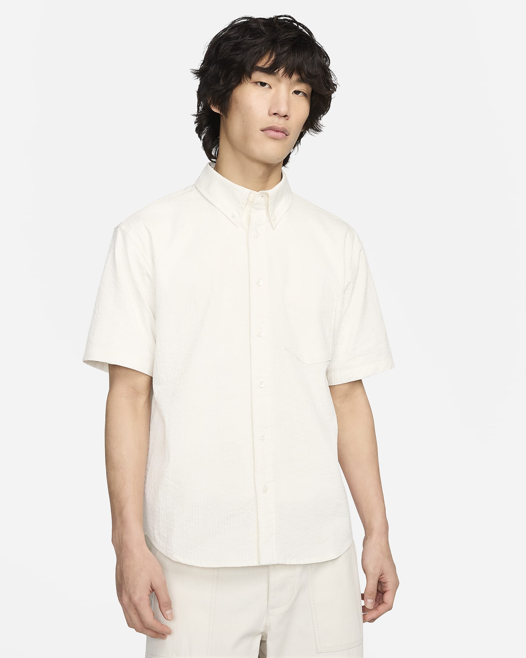 Nike Life Men's Short-Sleeve Seersucker Button-Down Shirt - Phantom/Phantom