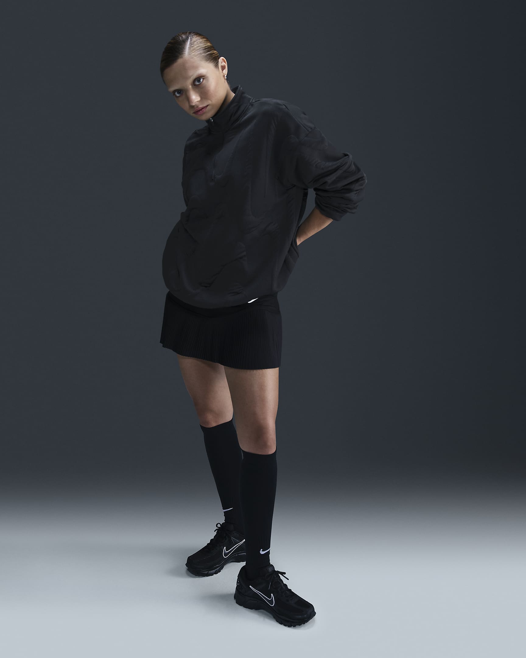 Nike Sportswear Collection Women's Oversized Cosy 1/4-Zip Logo Sweatshirt - Black/Anthracite