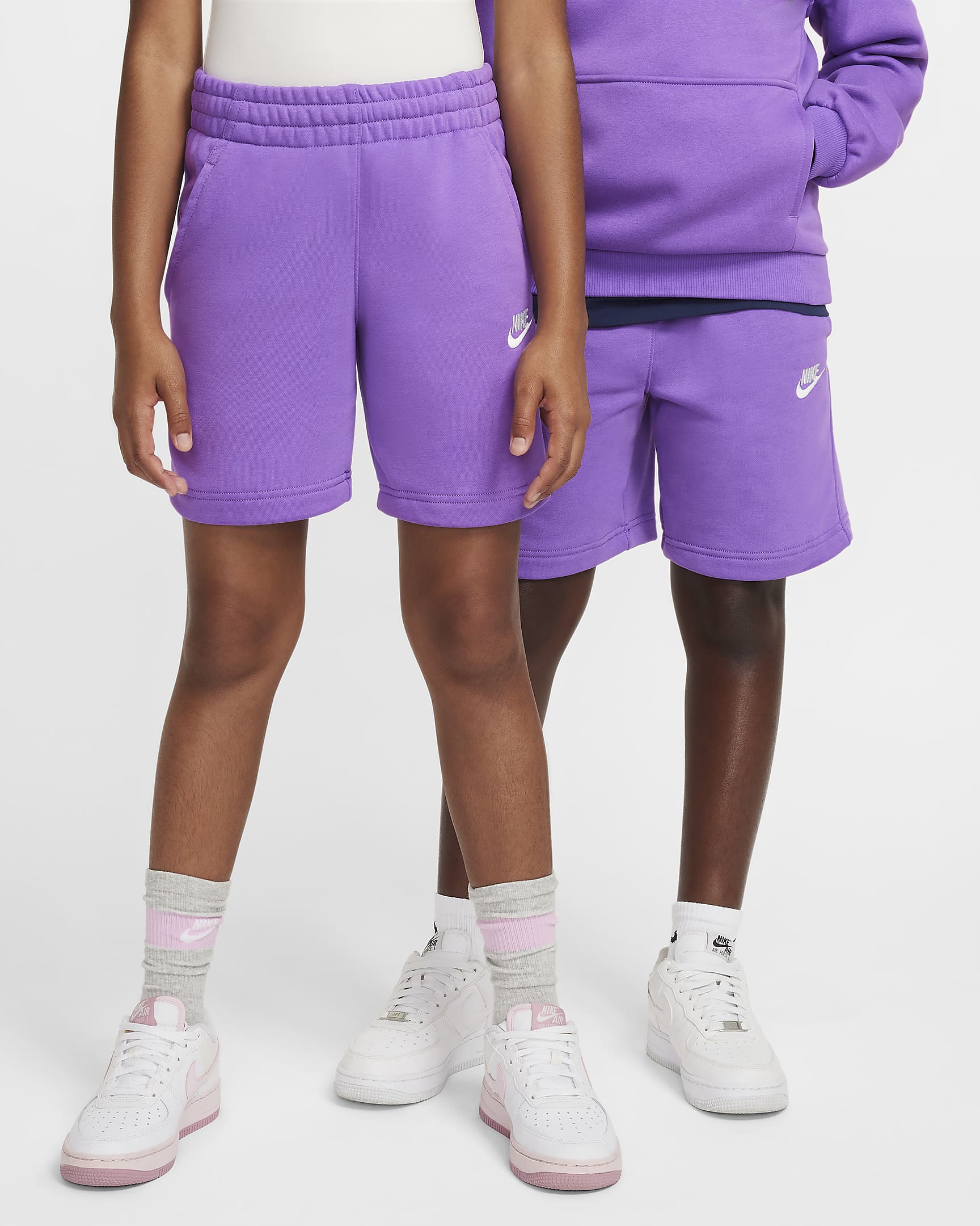 Nike Sportswear Club Fleece Big Kids' French Terry Shorts - Black Raspberry/White