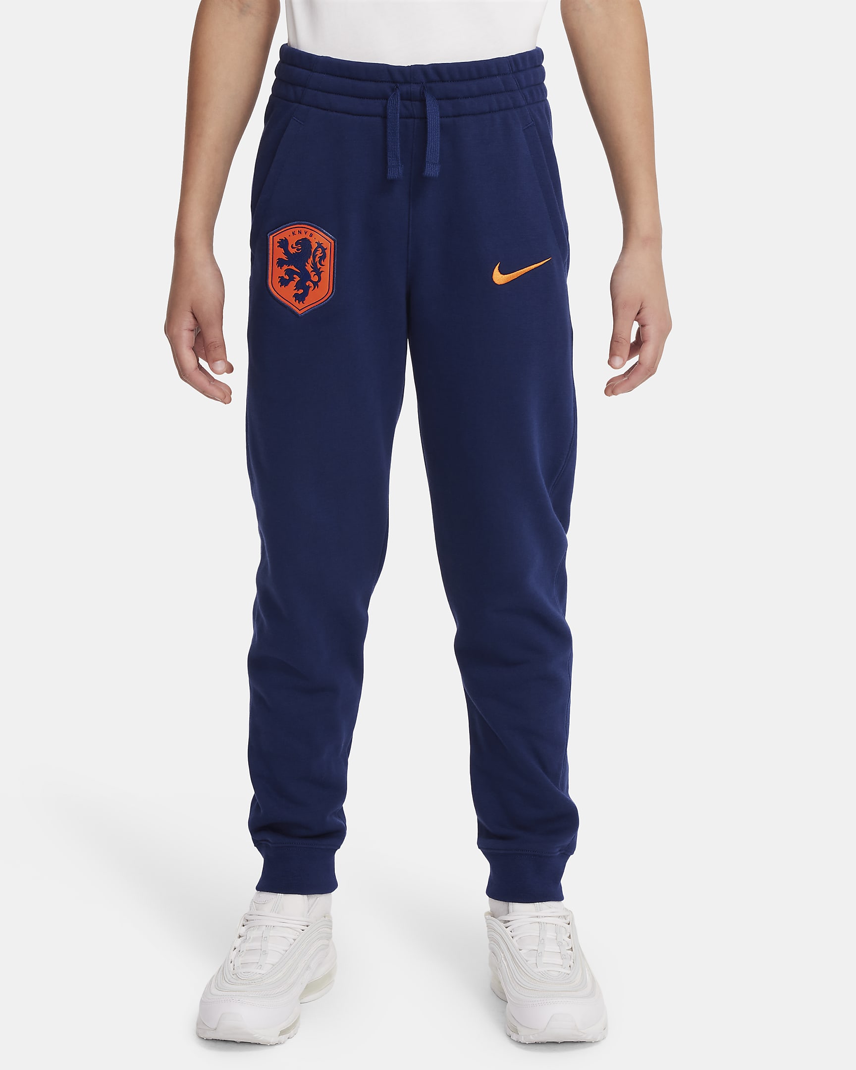 Nederland joggebukse i frotté til store barn (gutt) - Blue Void/Safety Orange