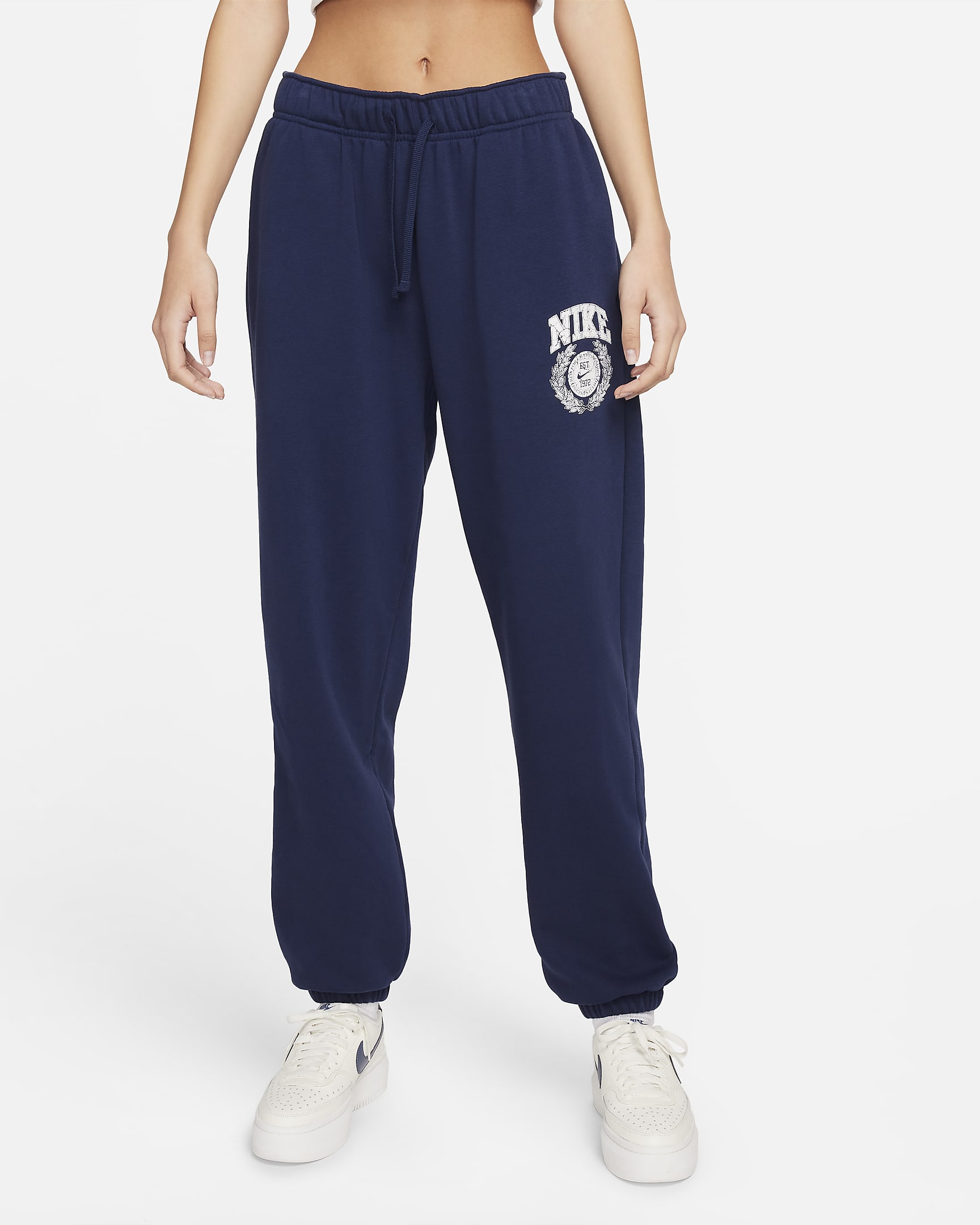 Pants de entrenamiento oversized de tiro medio para mujer Nike Sportswear Club Fleece - Azul marino medianoche