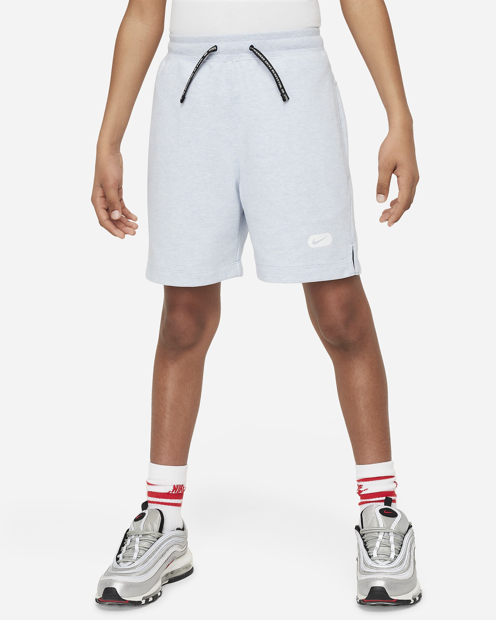 Nike Dri-FIT Athletics Pantalons curts de teixit Fleece d'entrenament - Nen - Light Armory Blue/Jaspiat/Blanc