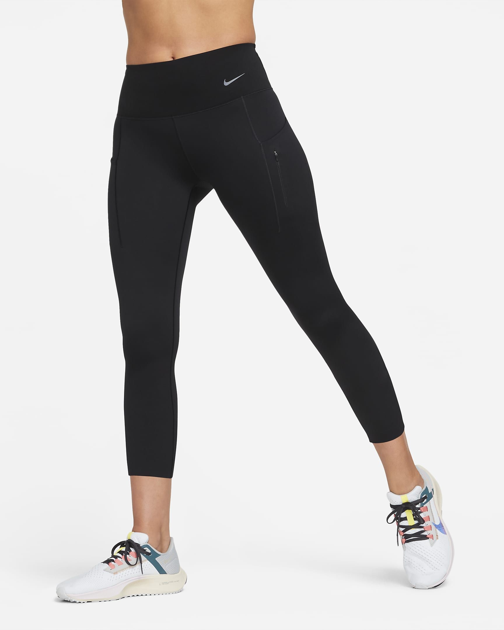 Legging court taille mi-haute à maintien supérieur avec poches Nike Go pour femme - Noir/Noir