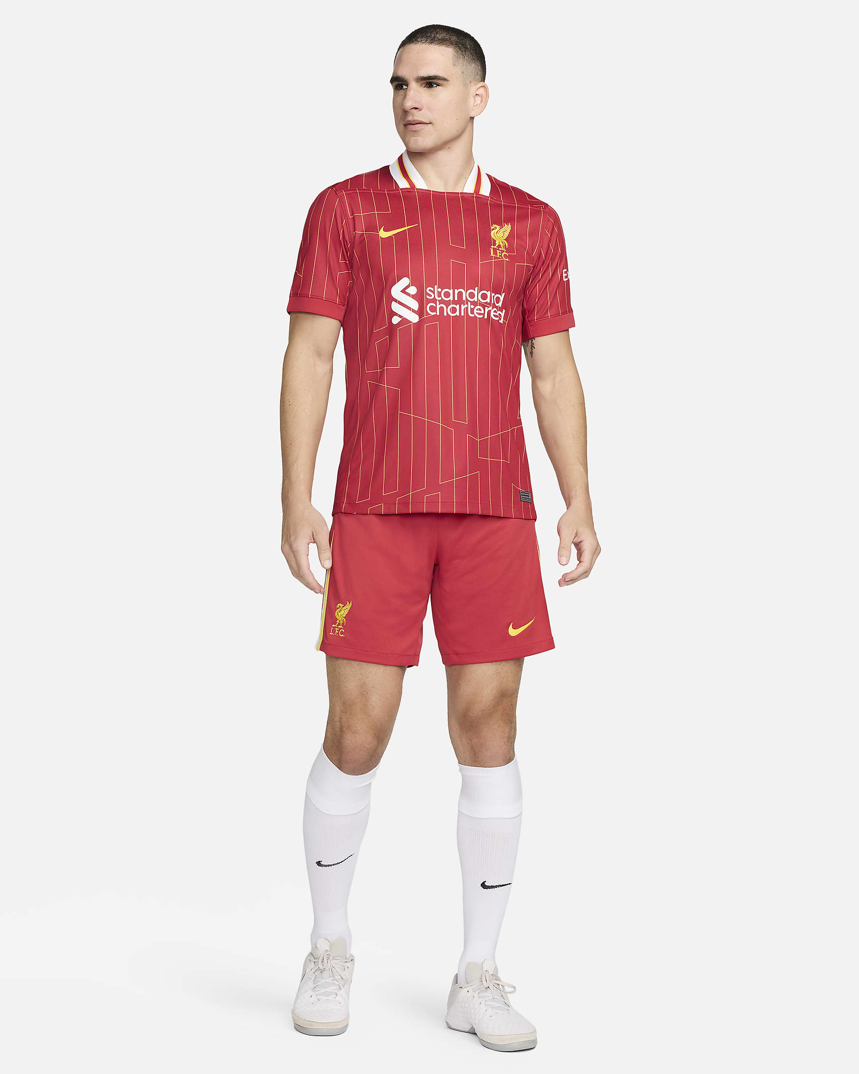 Liverpool FC 2024/25 Stadium (hjemmedrakt) Nike Dri-FIT Replica fotballdrakt til herre - Gym Red/Hvit/Chrome Yellow