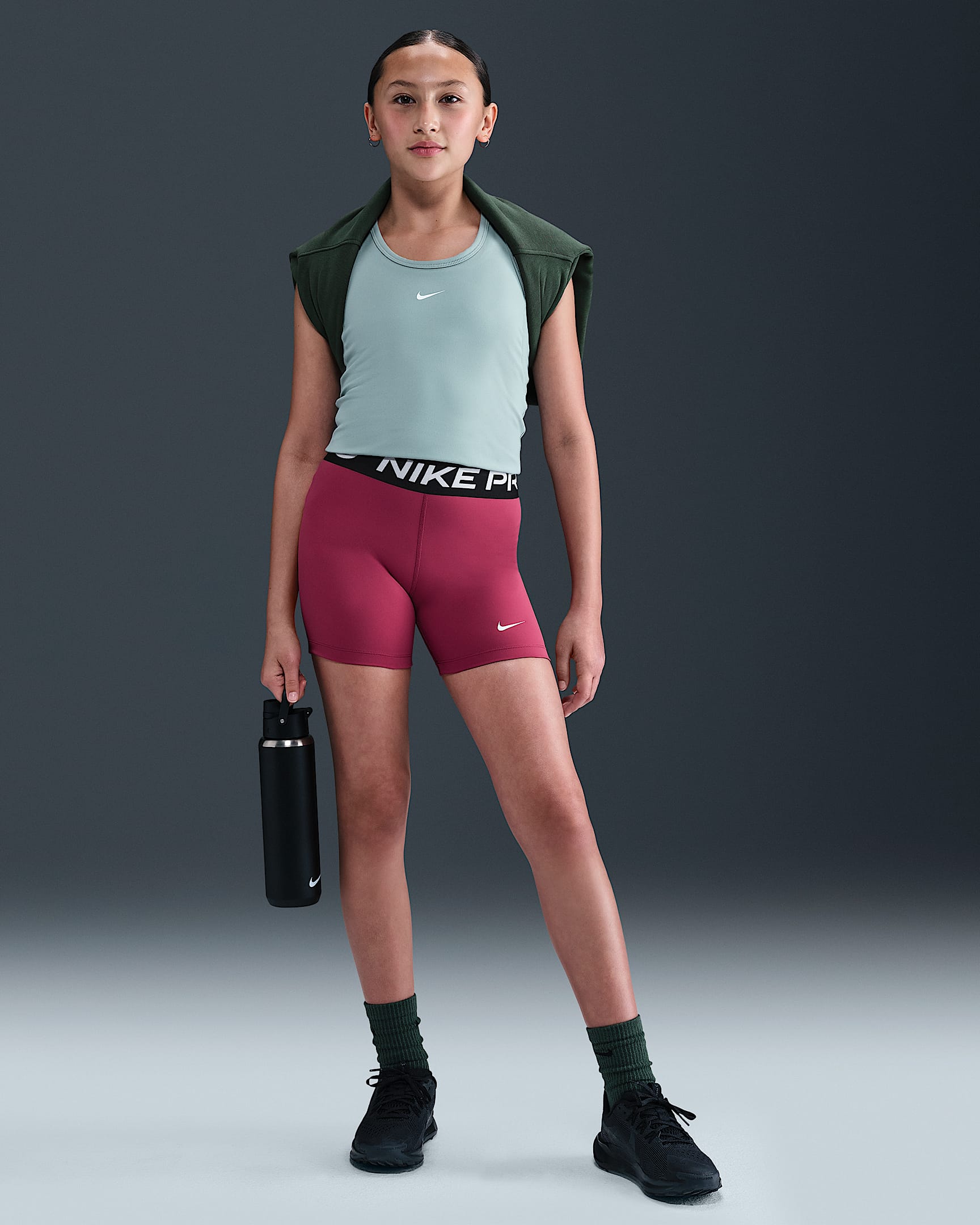 Nike Pro Girls' Dri-FIT 3" Shorts - Sweet Beet/Black/White