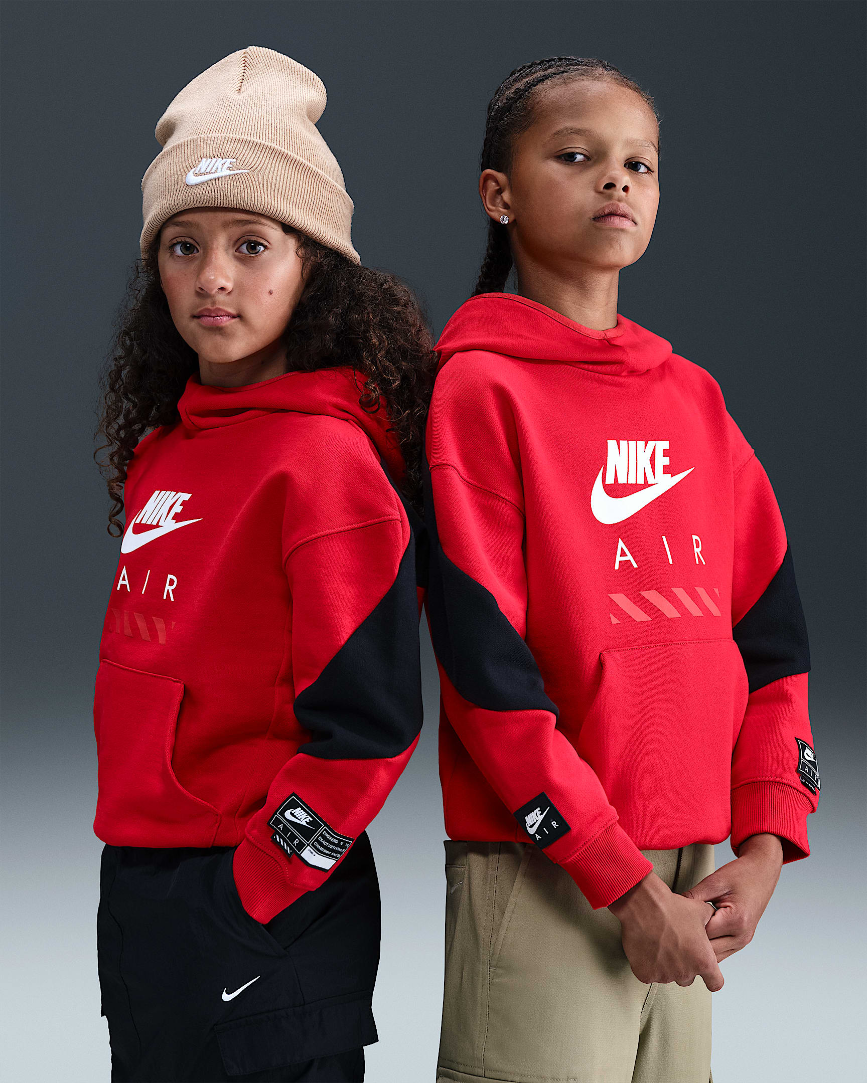 Nike Air Older Kids' Fleece Pullover Hoodie - University Red/Black/White
